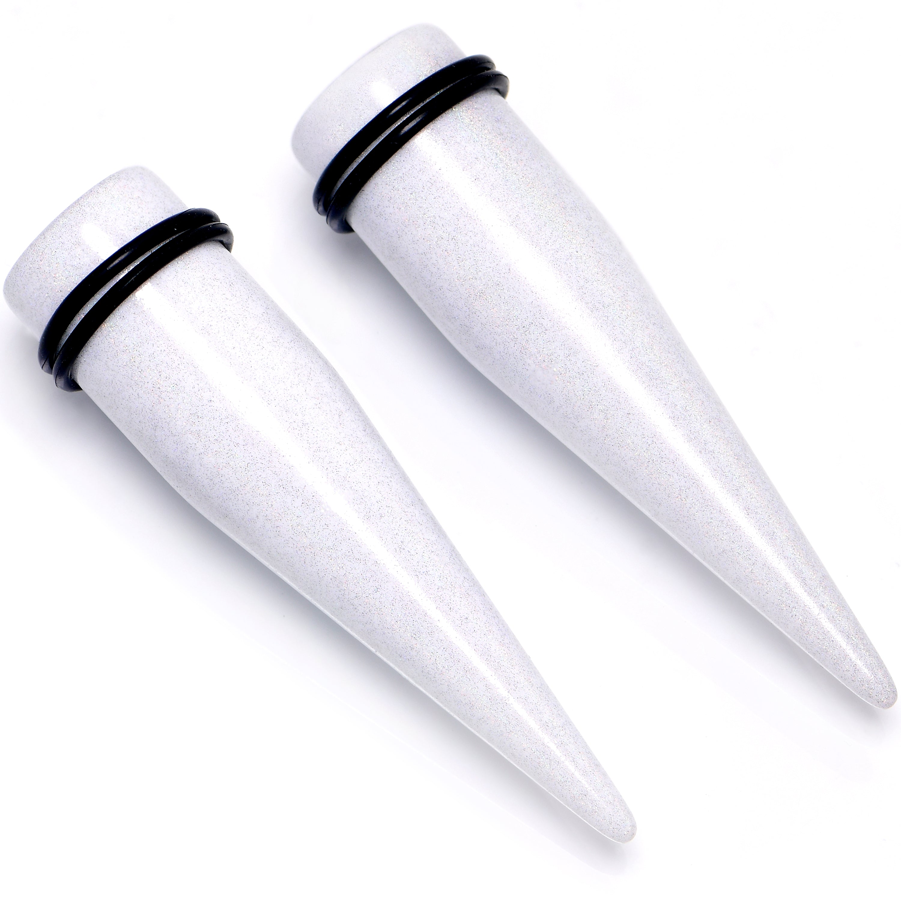 White Shimmer Acrylic Straight Taper Set 6mm to 20mm Sizes