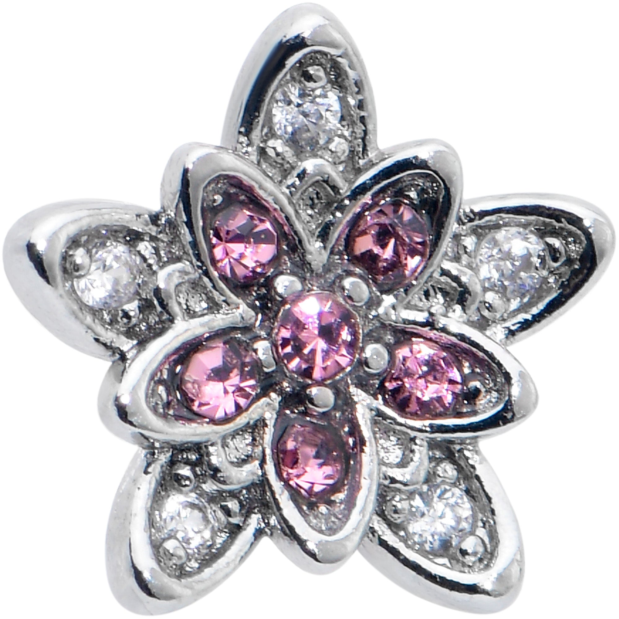 16G 5/16 Pink Clear CZ Gem Snowflake Flower Labret Monroe Tragus