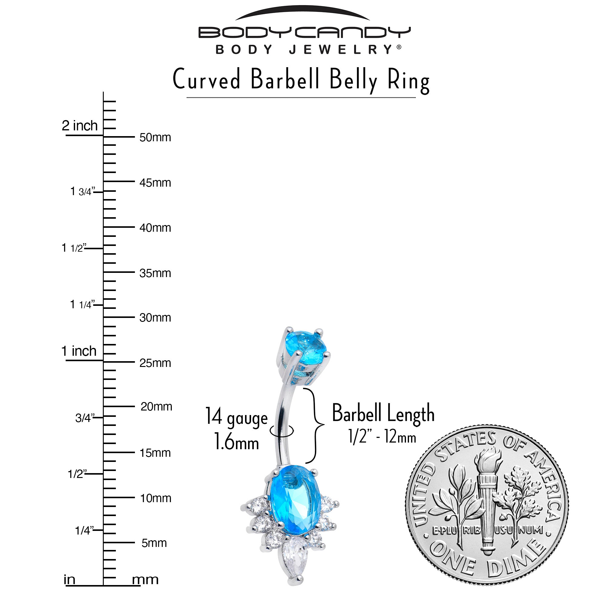 Blue Clear Gem Oh So Ornate Oval Double Mount Belly Ring