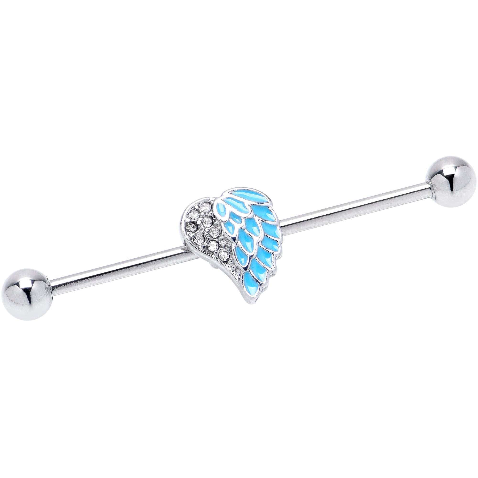 14G Blue Heavenly Heart Angel Wings Industrial Barbell 38mm