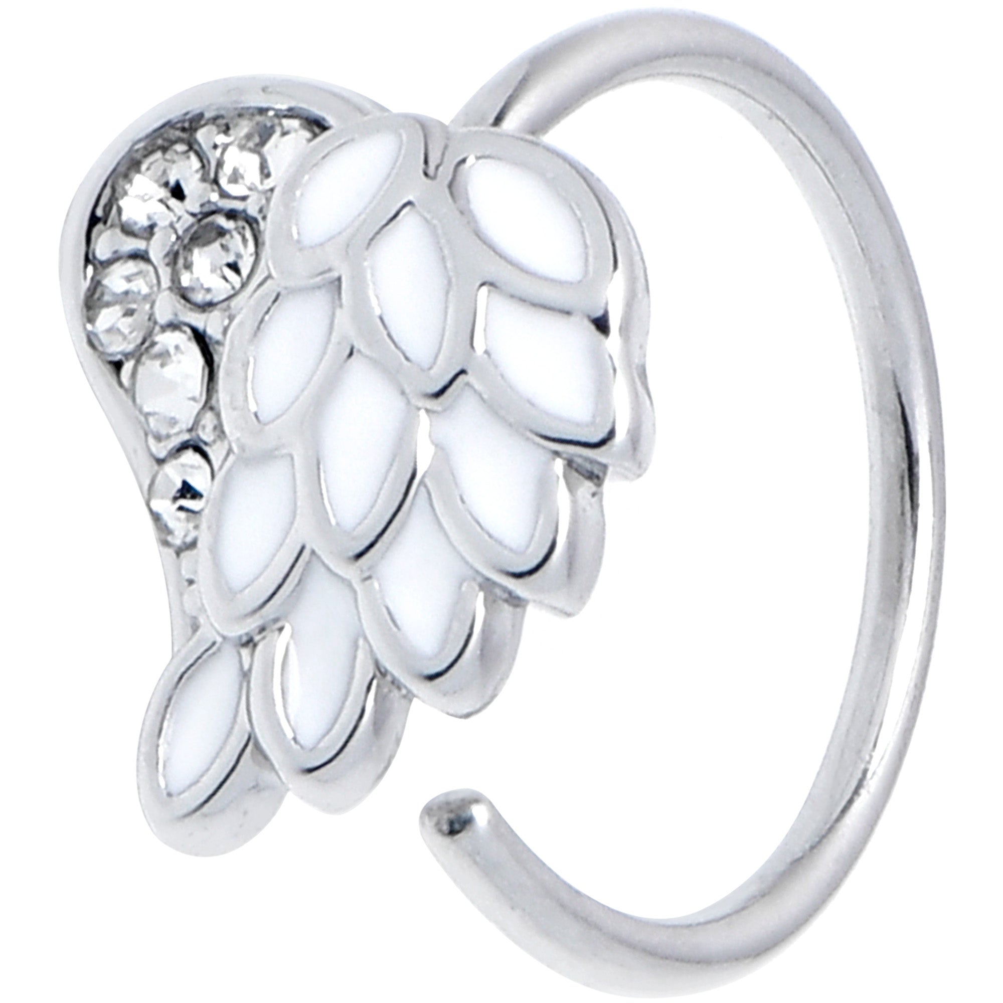 20G 5/16 White Heavenly Heart Angel Wing Nose Hoop