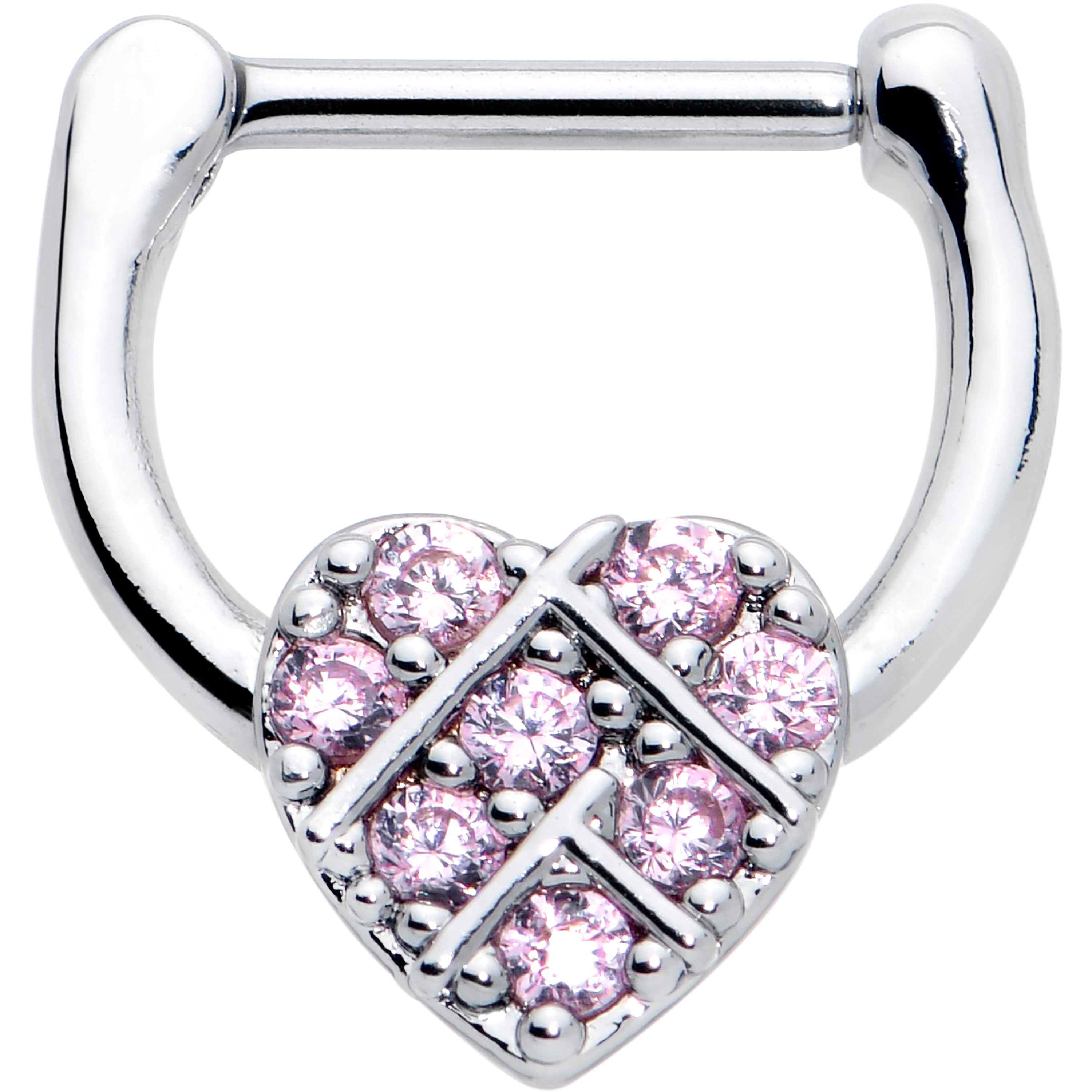 16G 1/4 Pink CZ Gem Lattice Heart Cartilage Clicker