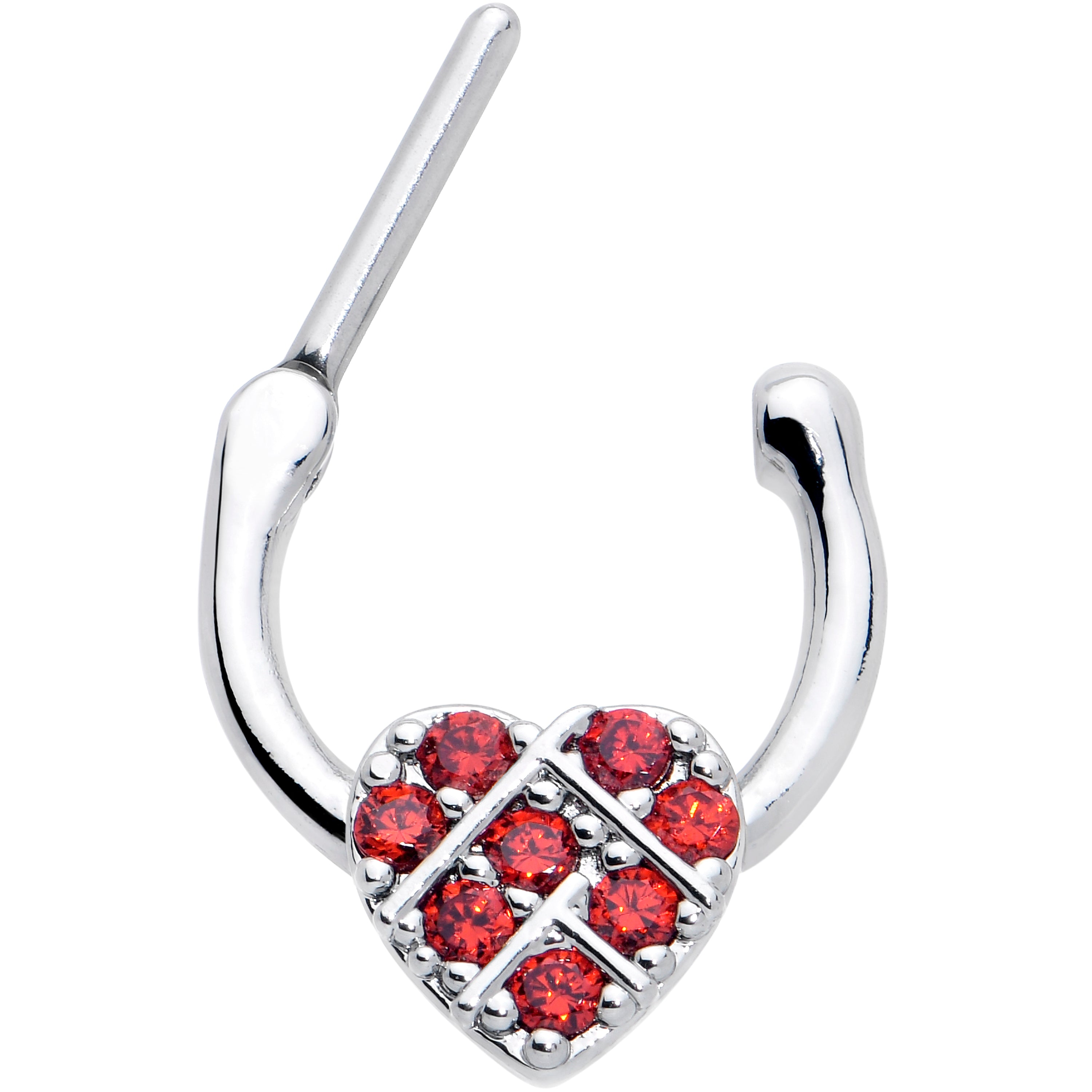 16G 1/4 Red CZ Gem Lattice Heart Cartilage Clicker