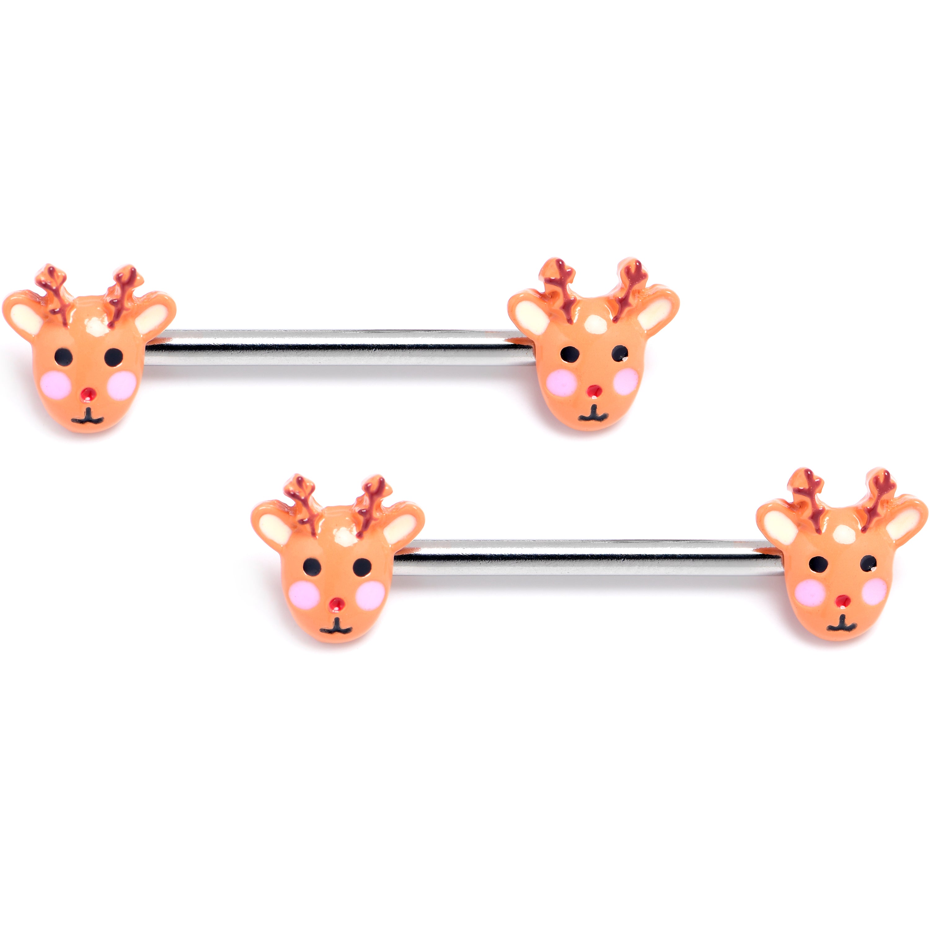 14G 9/16 Santa's Reindeer Holiday Barbell Nipple Ring Set