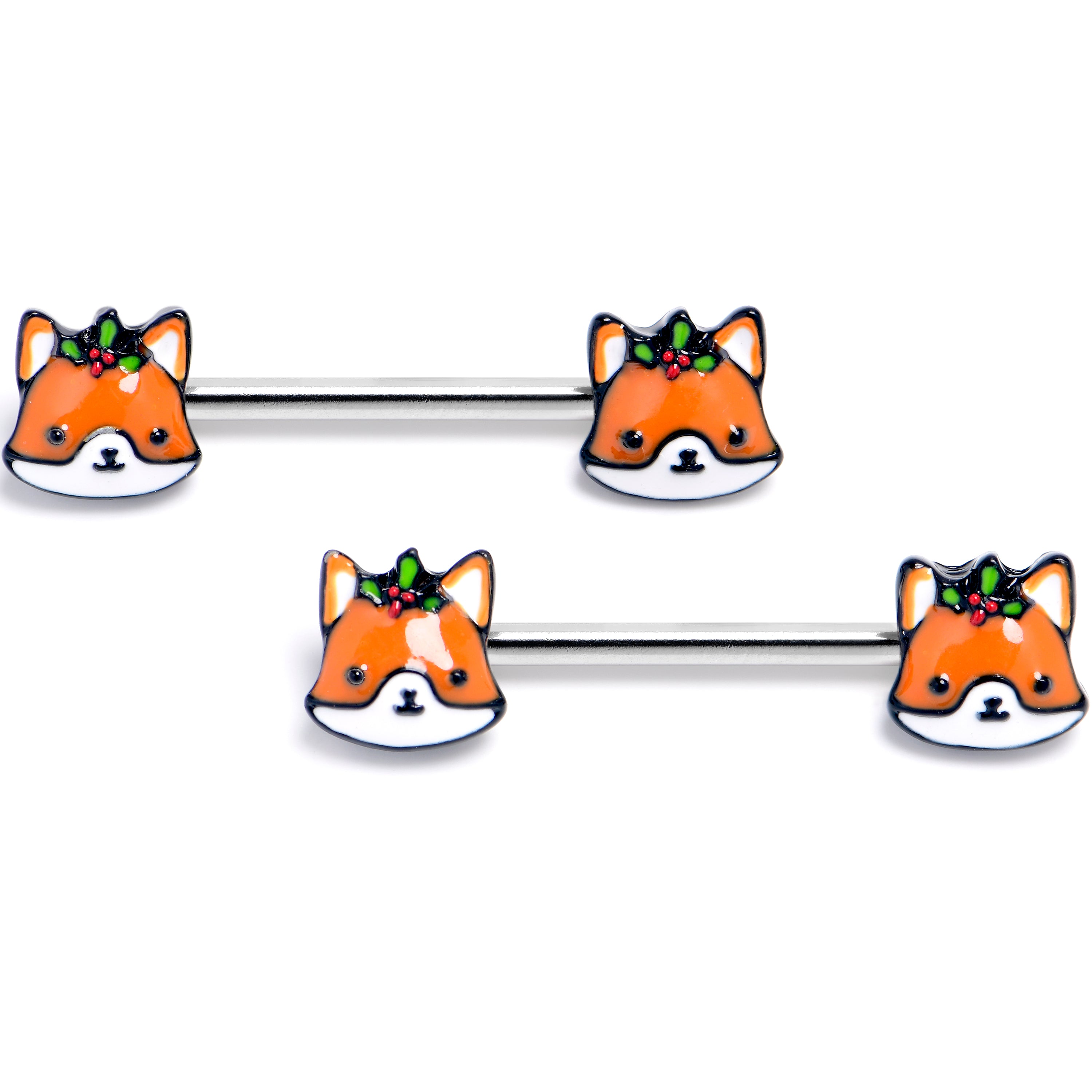 14G 9/16 Holly Holiday Fox Barbell Nipple Ring Set