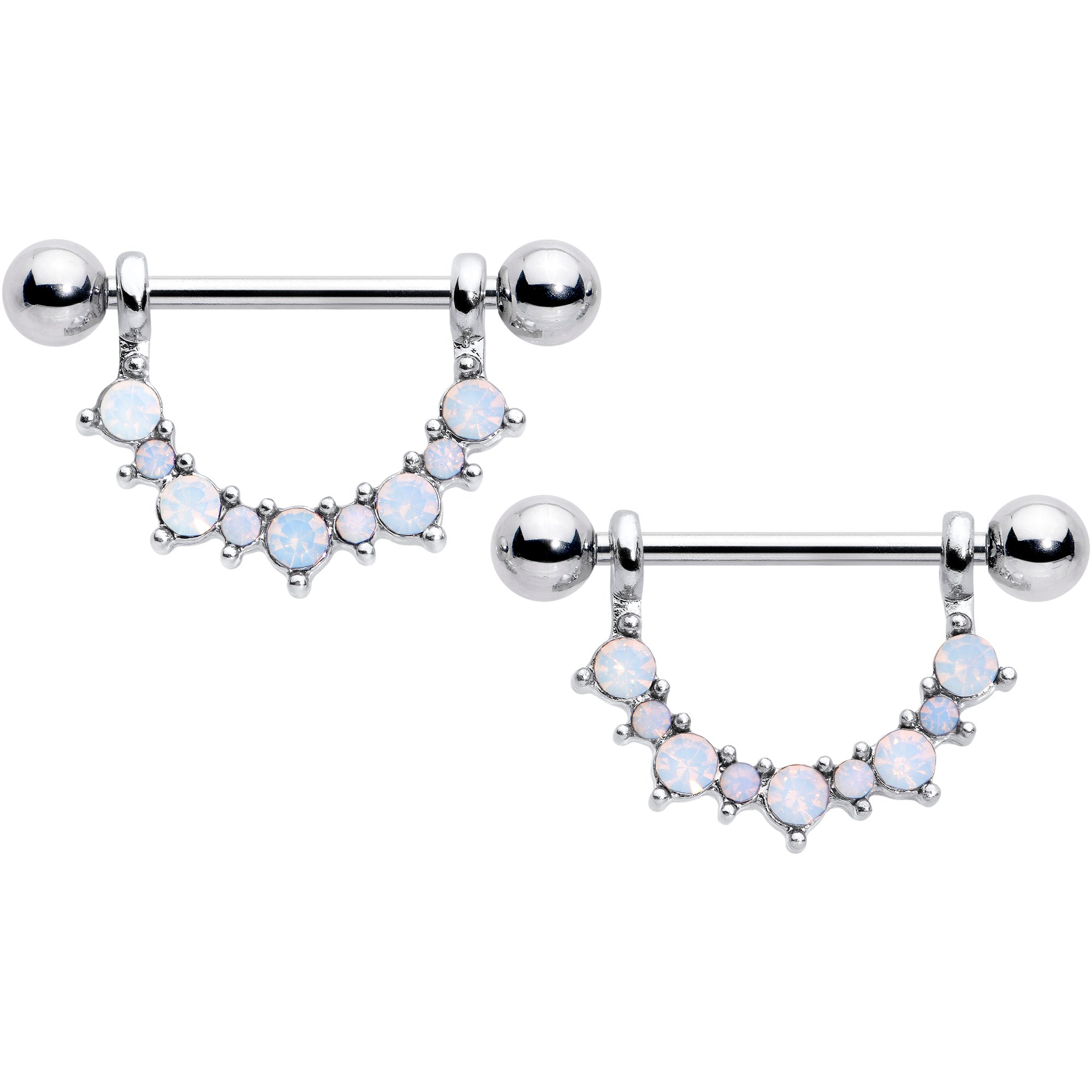 14G 9/16 White Synthetic Opal October Birthstone Nipple Shield Set