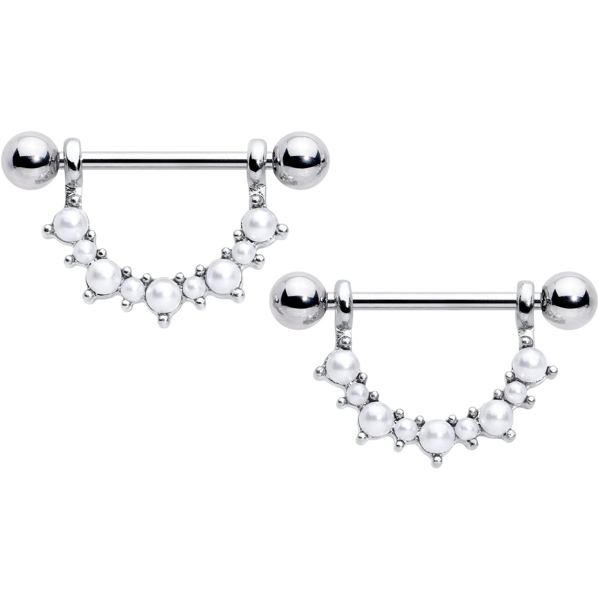 14G 9/16 White Faux Pearl June Birthstone Dangle Nipple Shield Set
