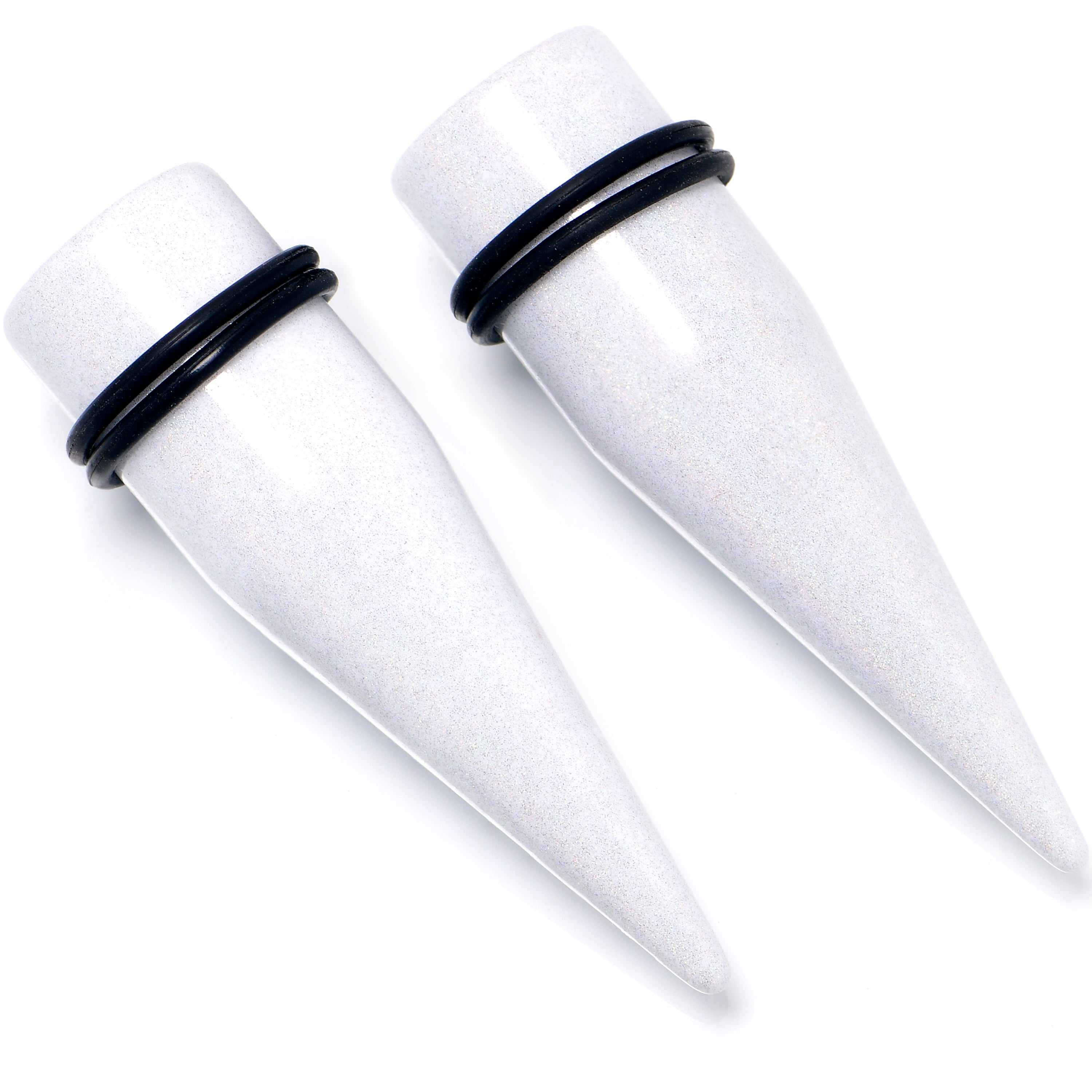 White Shimmer Acrylic Straight Taper Set 6mm to 20mm Sizes