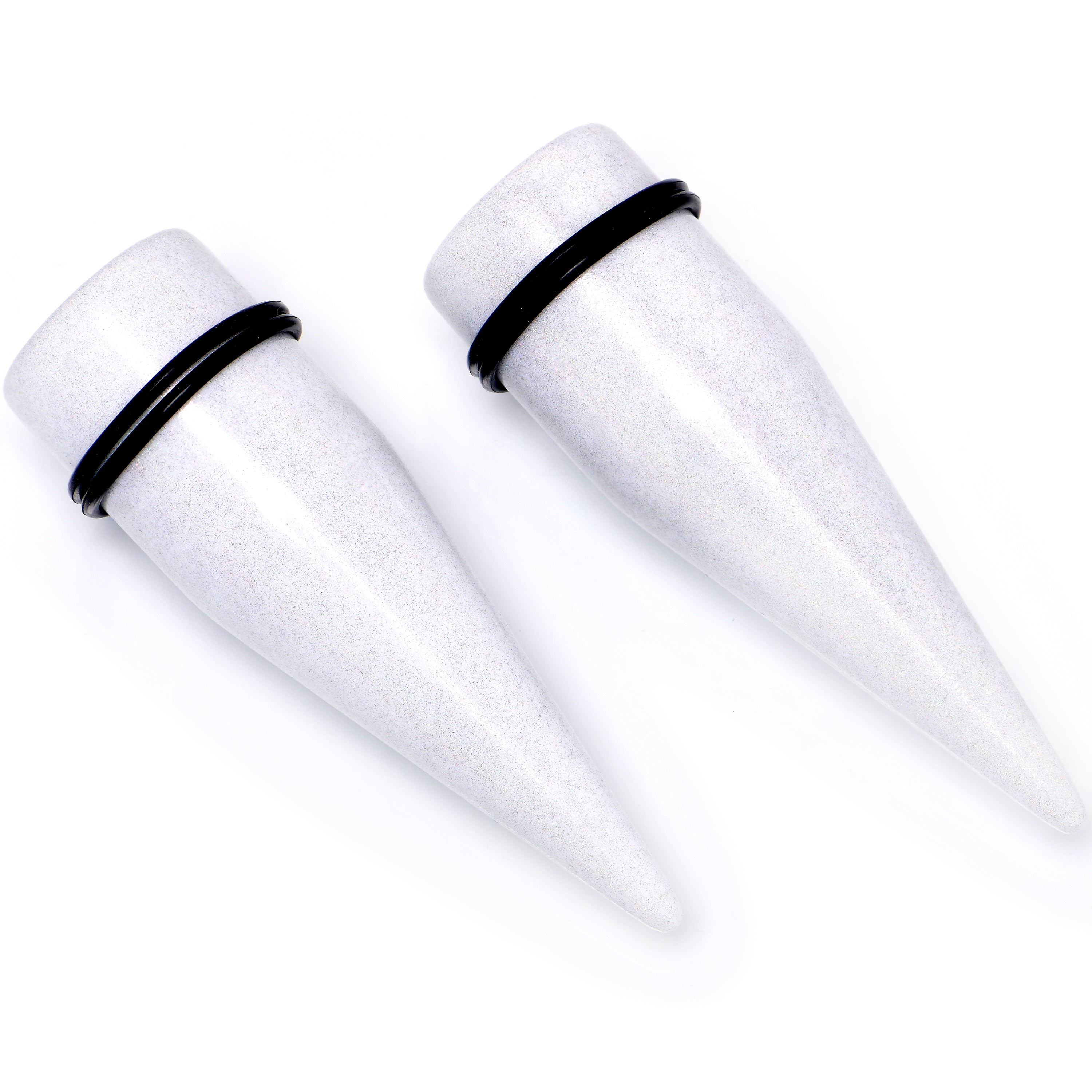 White Shimmer Acrylic Straight Taper Set 6mm to 20mm Sizes