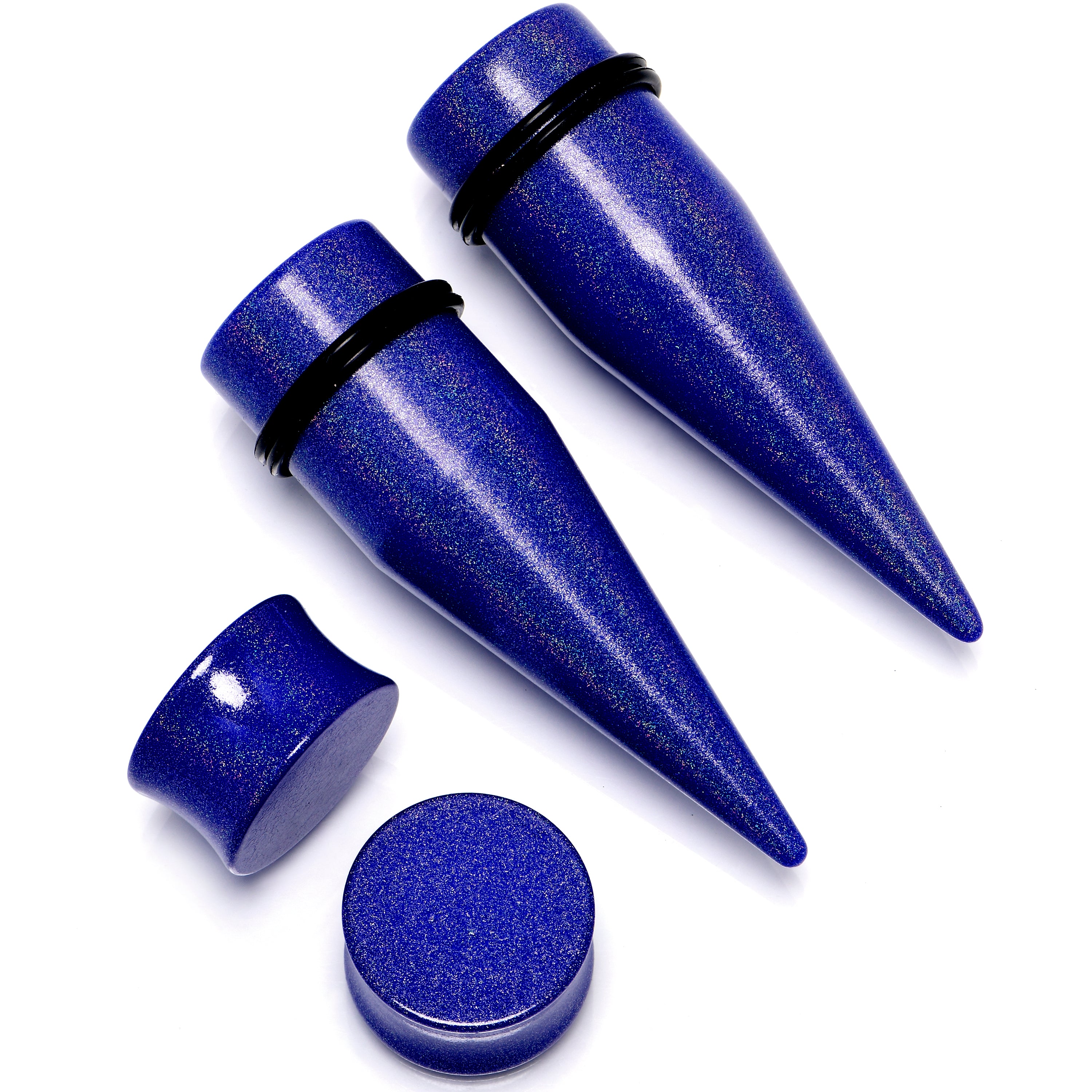 Blue Acrylic Shimmer Finish Taper Saddle Plug Set 6mm to 20mm Sizes