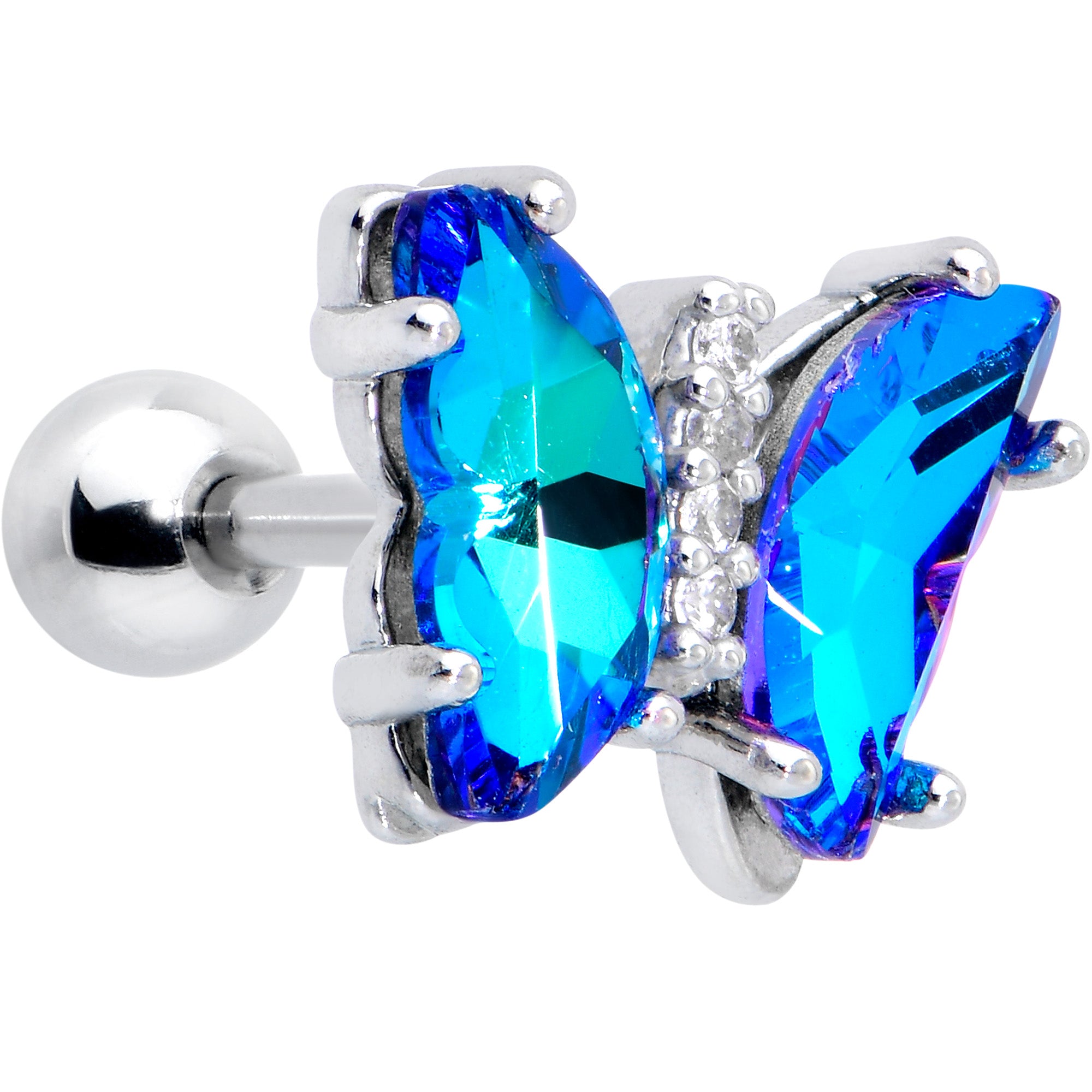 16G 1/4 Blue CZ Gem Simply Colorful Butterfly Cartilage Earring