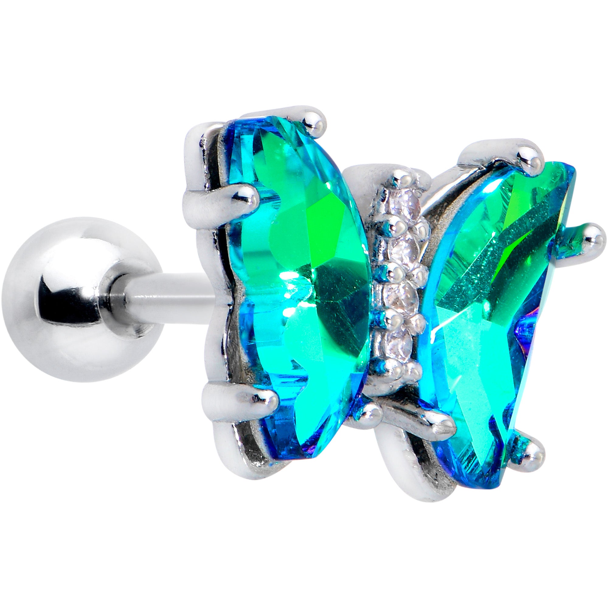 16G 1/4 Green CZ Gem Simply Colorful Butterfly Cartilage Earring