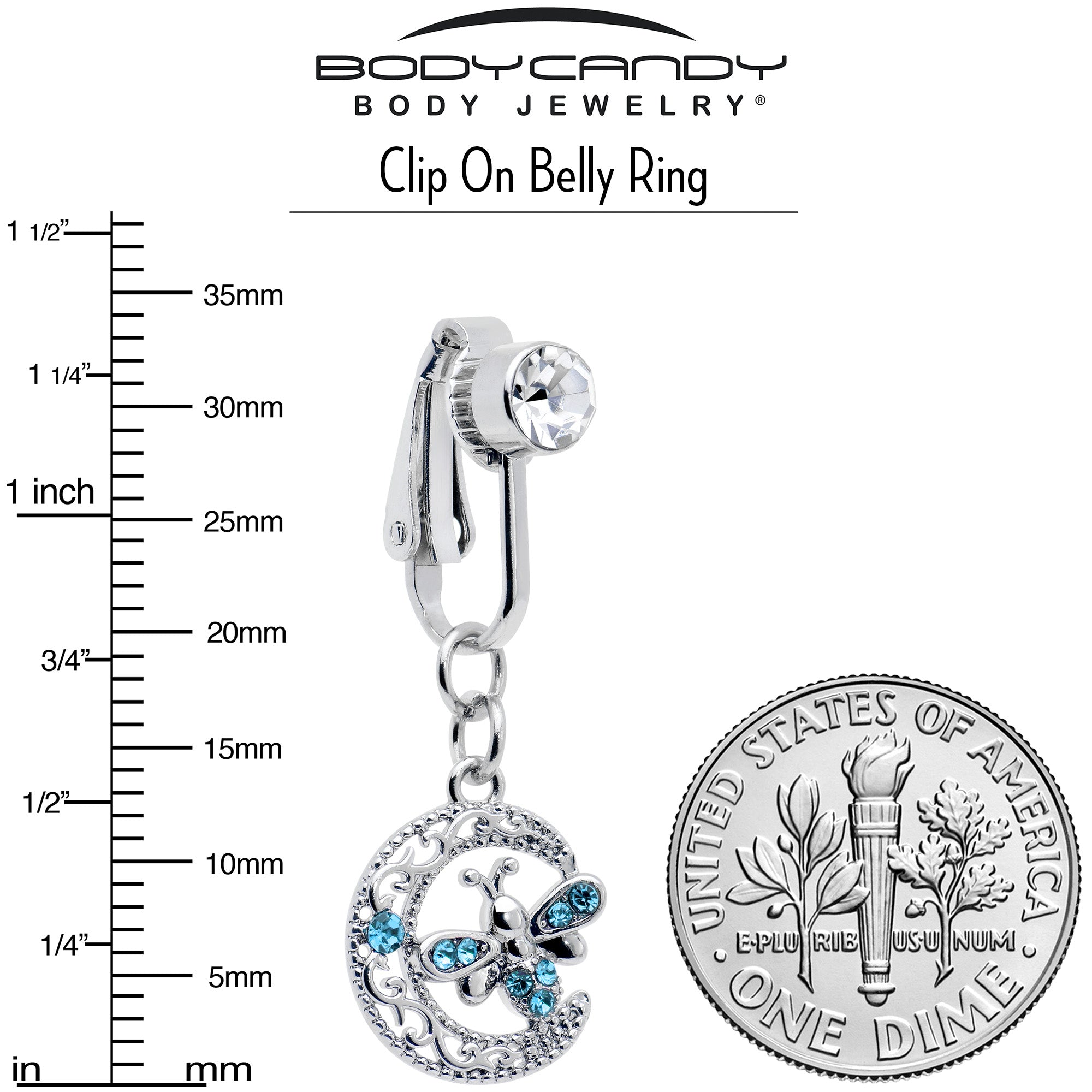Blue Gem Lunar Dragonfly Fake Clip On Belly Ring