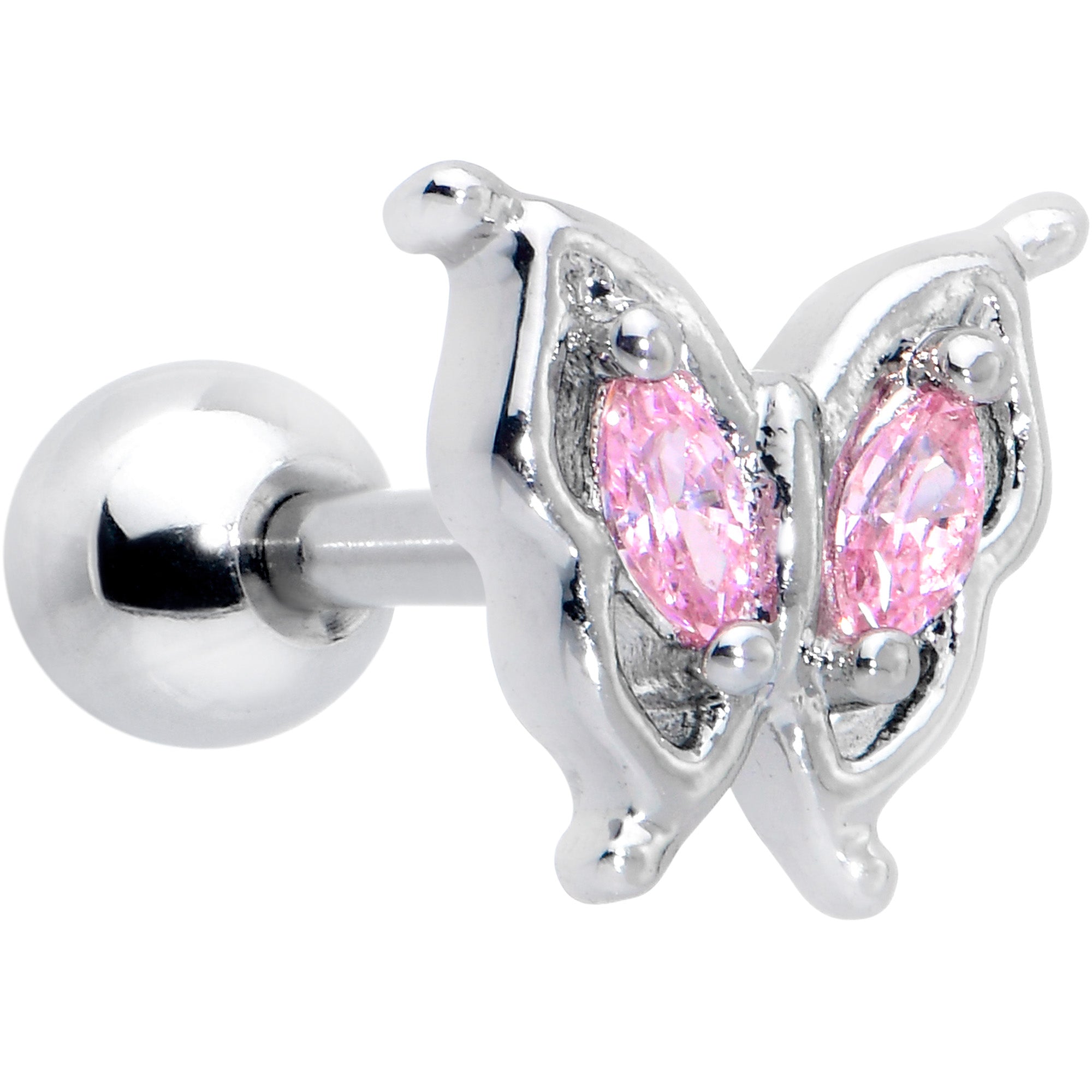 16G 1/4 Pink Gem Fancy Fab Butterfly Cartilage Tragus Earring