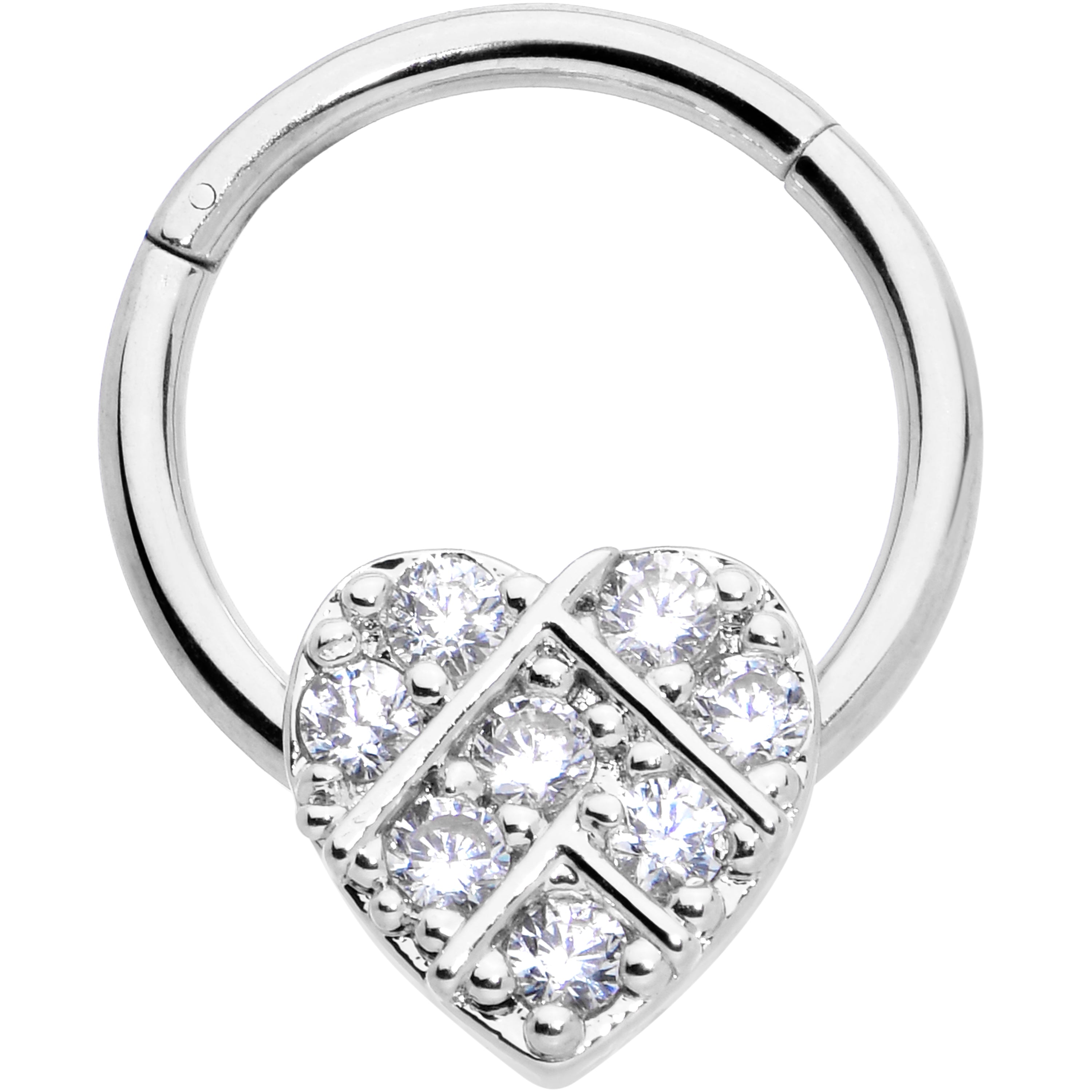 16G 3/8 Clear CZ Gem Lattice Heart Hinged Segment Ring