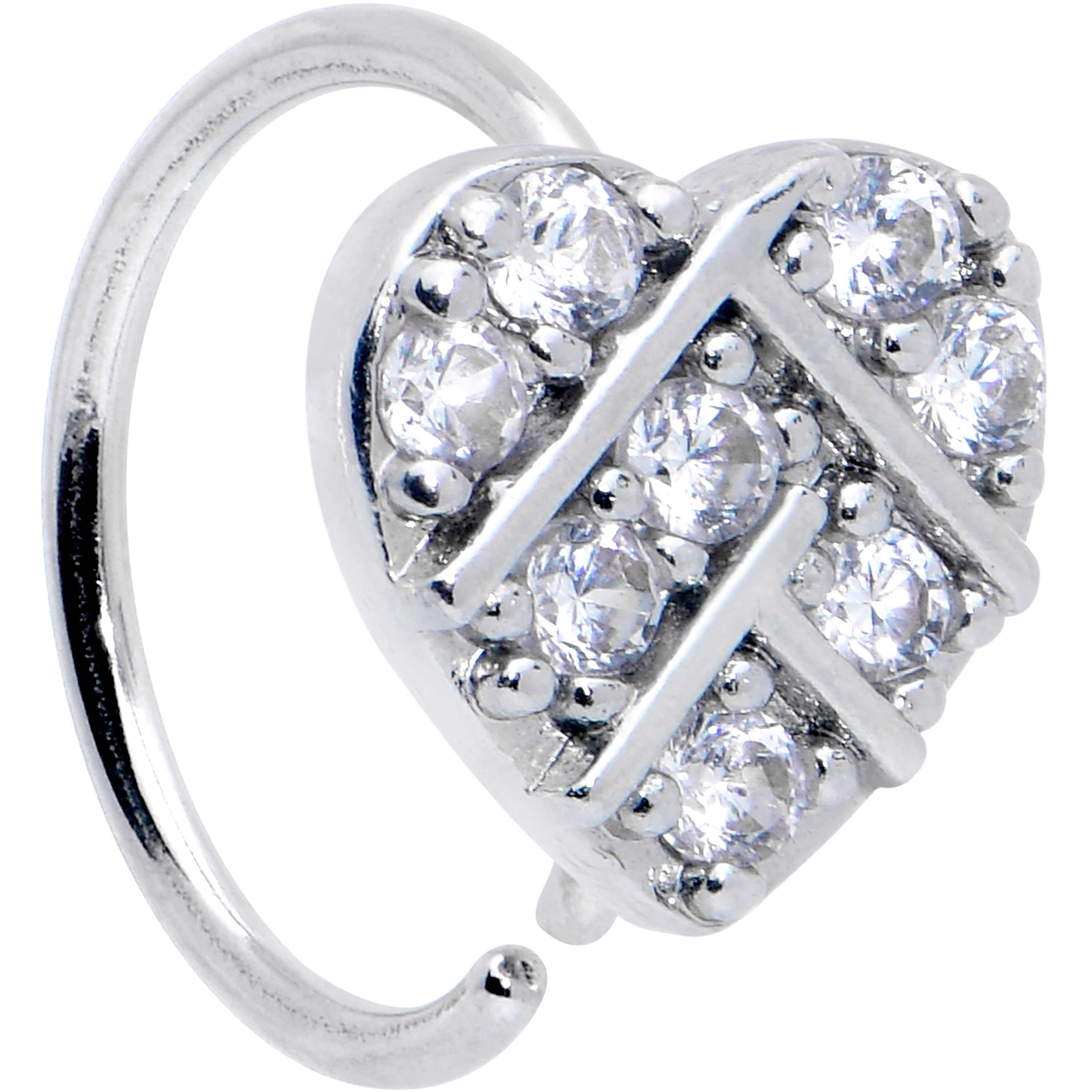 20G 5/16 Clear CZ Gem Lattice Heart Nose Hoop