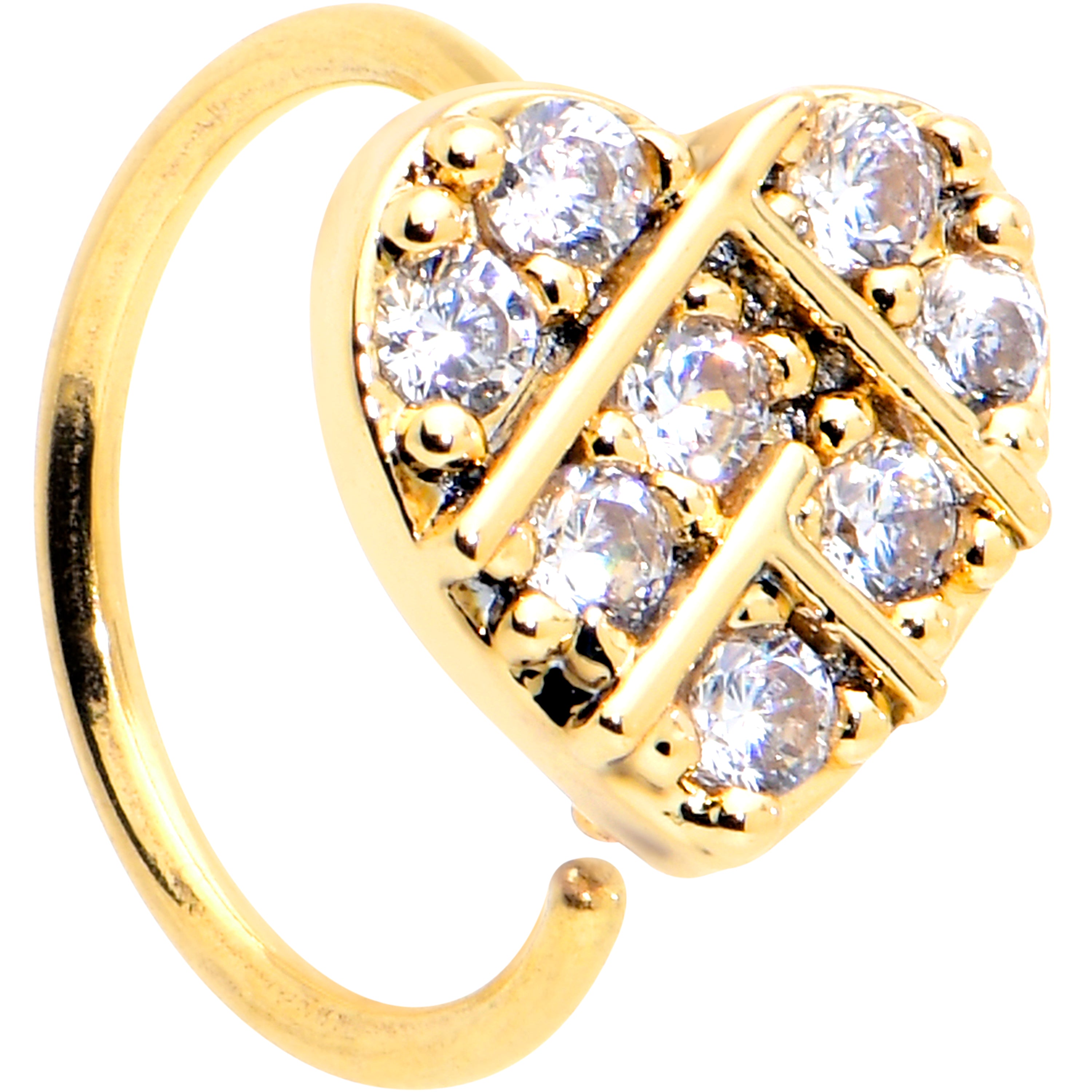 20G 5/16 Clear CZ Gem Gold Tone Lattice Heart Nose Hoop