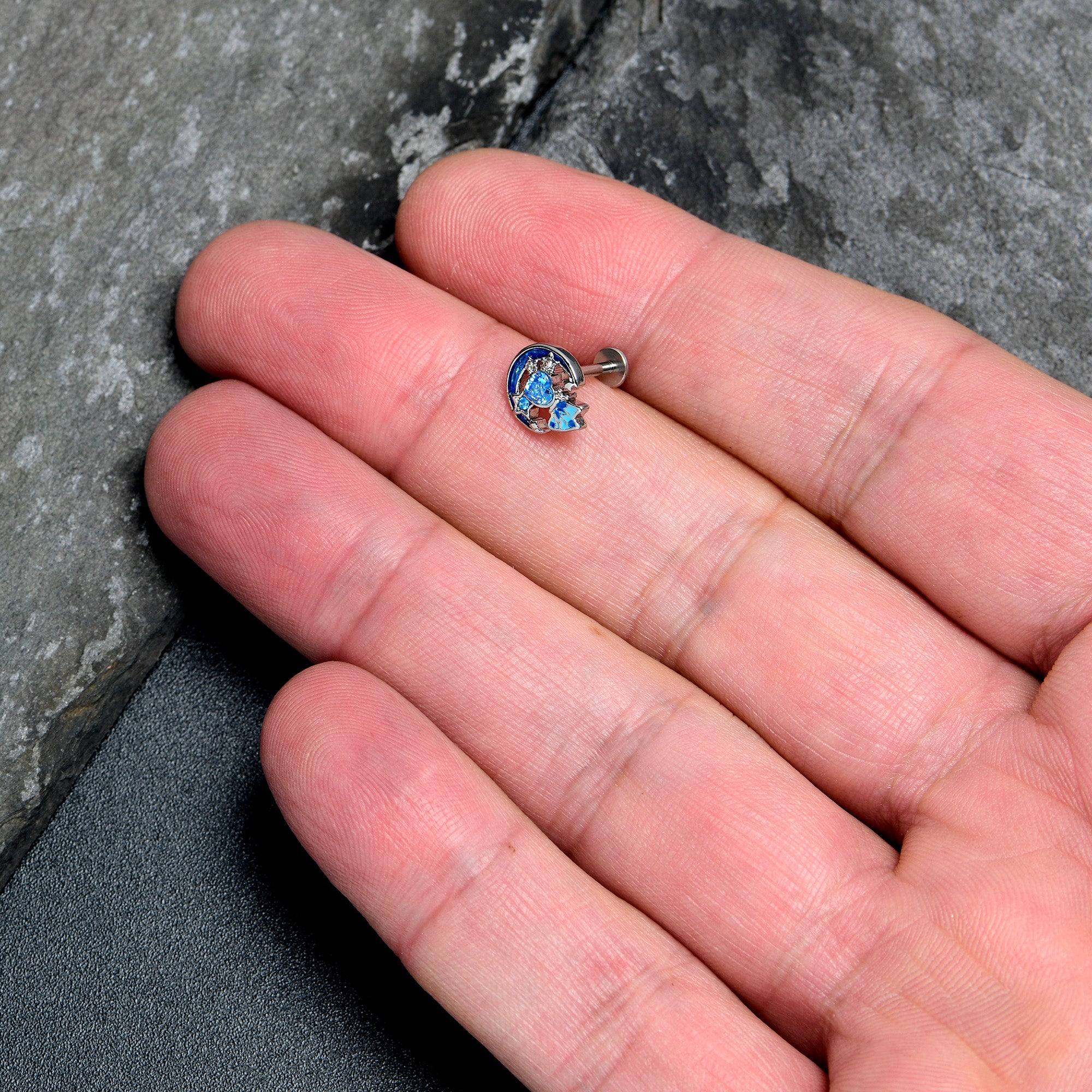 16G 5/16 Blue CZ Gem Butterfly Love Heart Labret Monroe Tragus