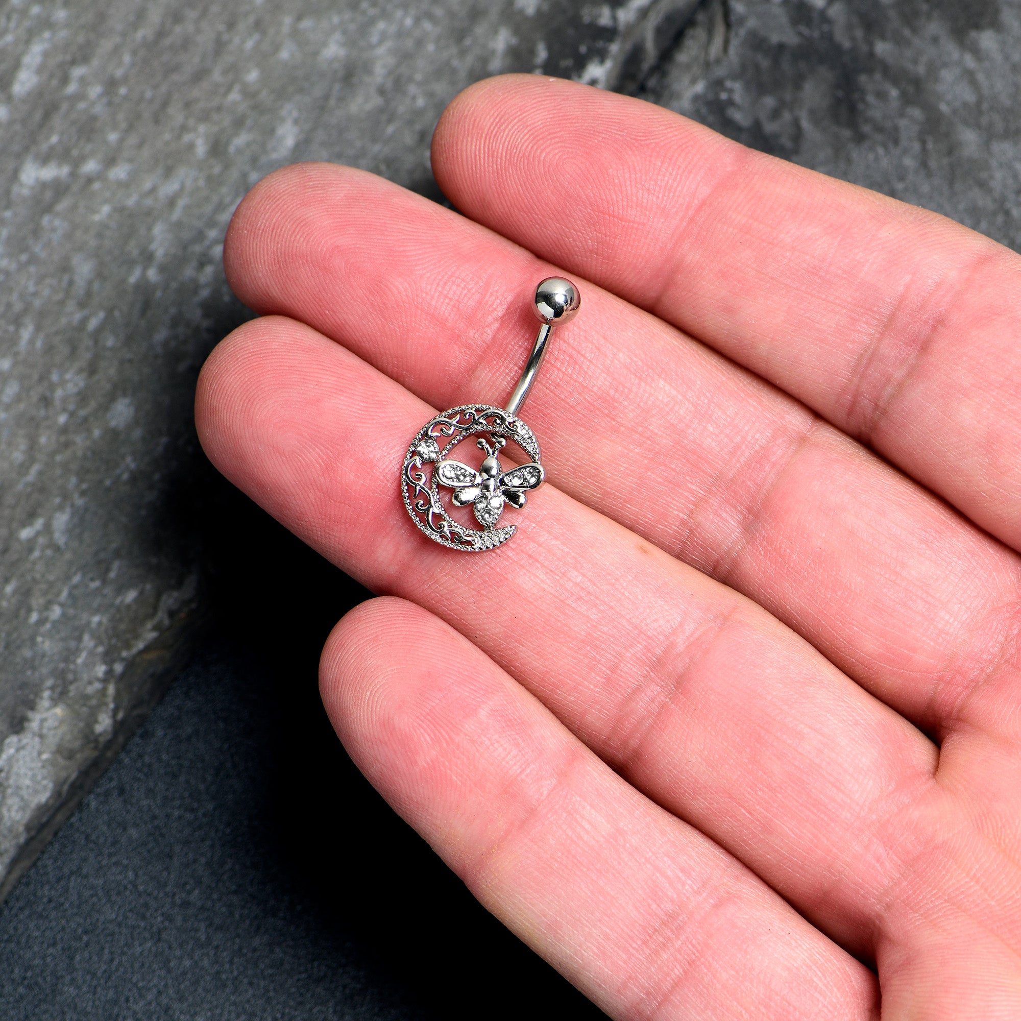 Clear Gem Lunar Dragonfly Belly Ring