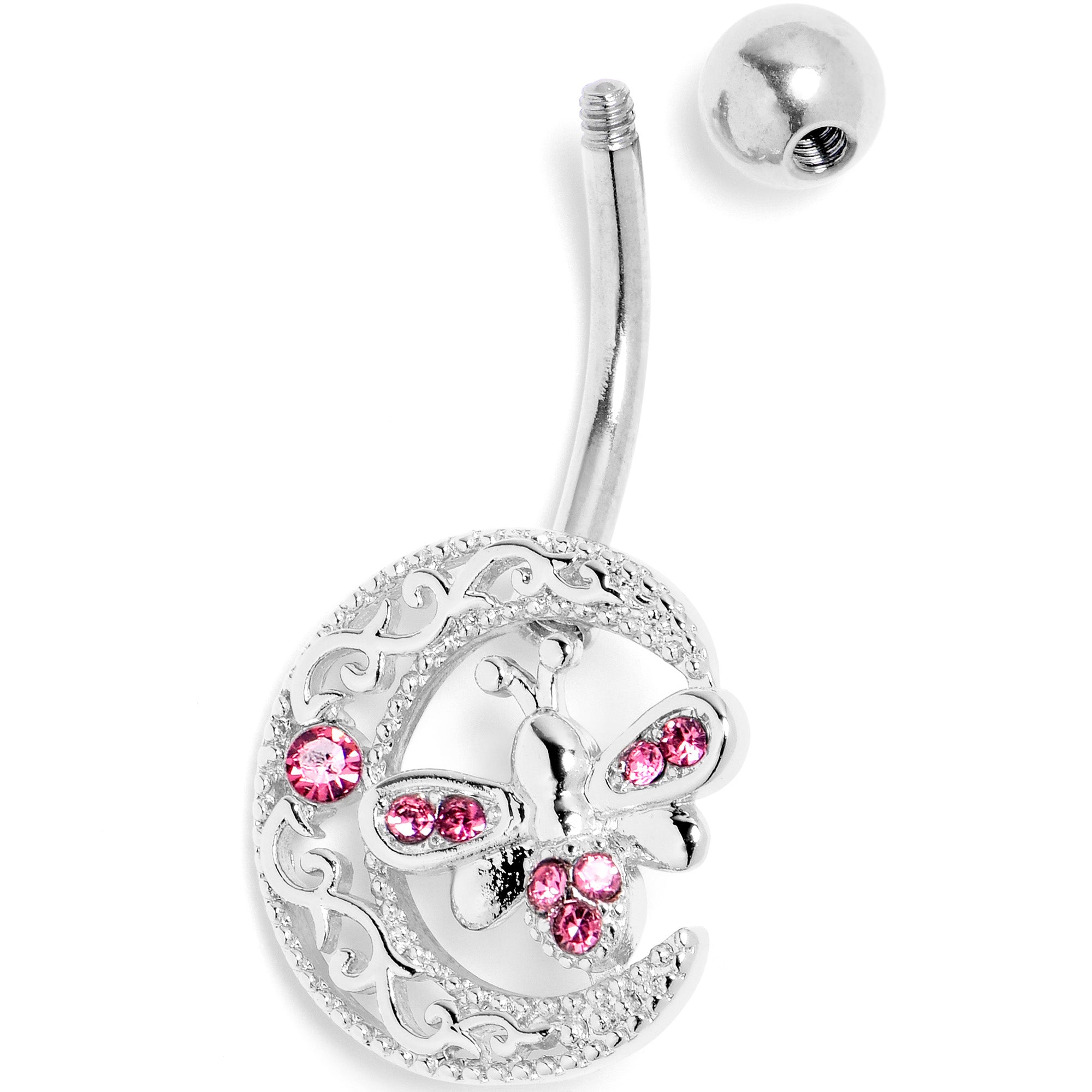 Pink Gem Lunar Dragonfly Belly Ring