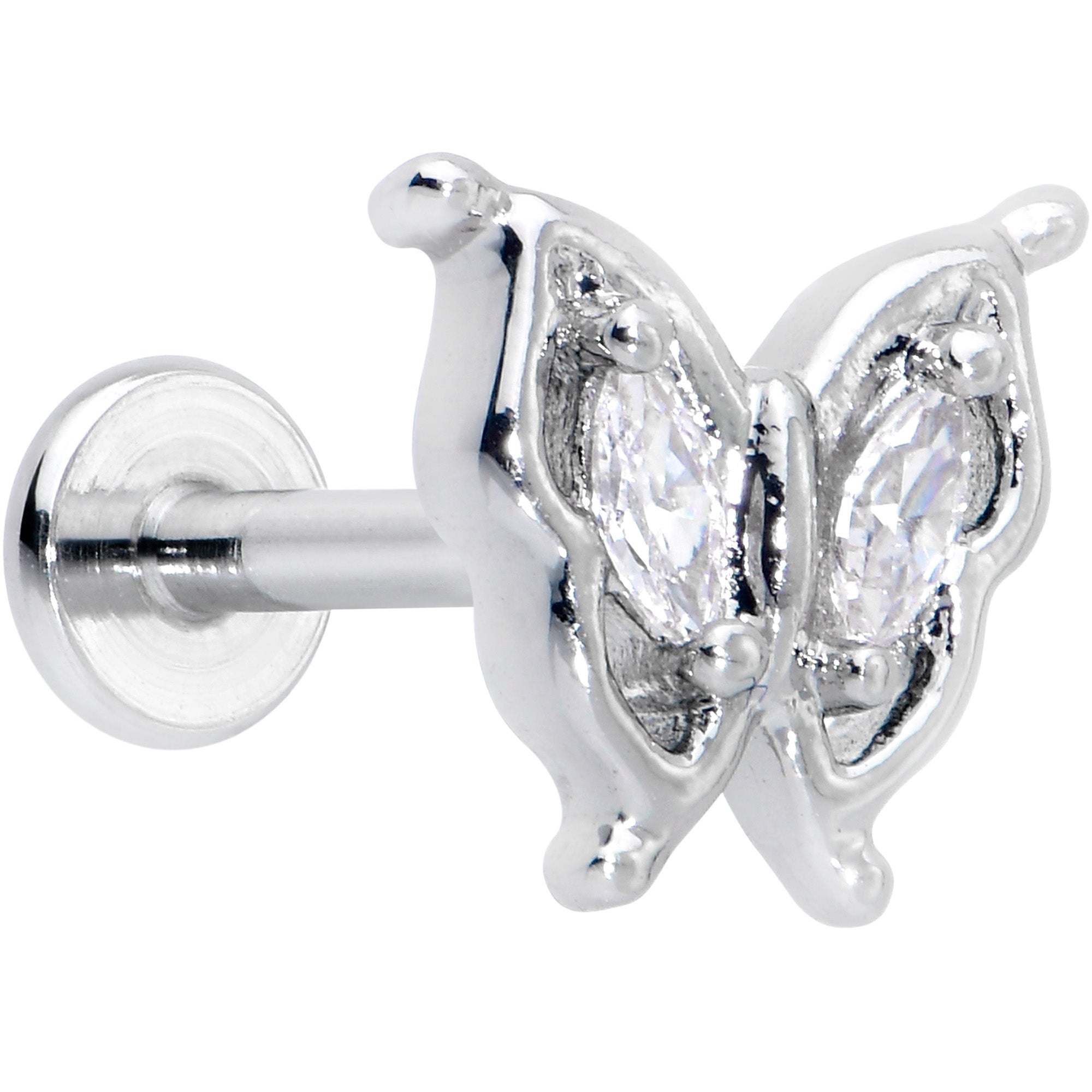 16G 5/16 Clear Gem Fancy Fab Butterfly Internally Threaded Labret