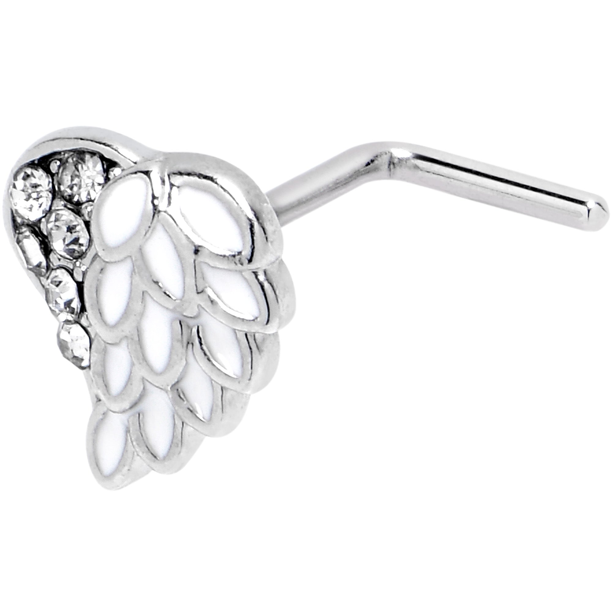 20G 7mm White Heavenly Heart Angel Wing L Shape Nose Ring