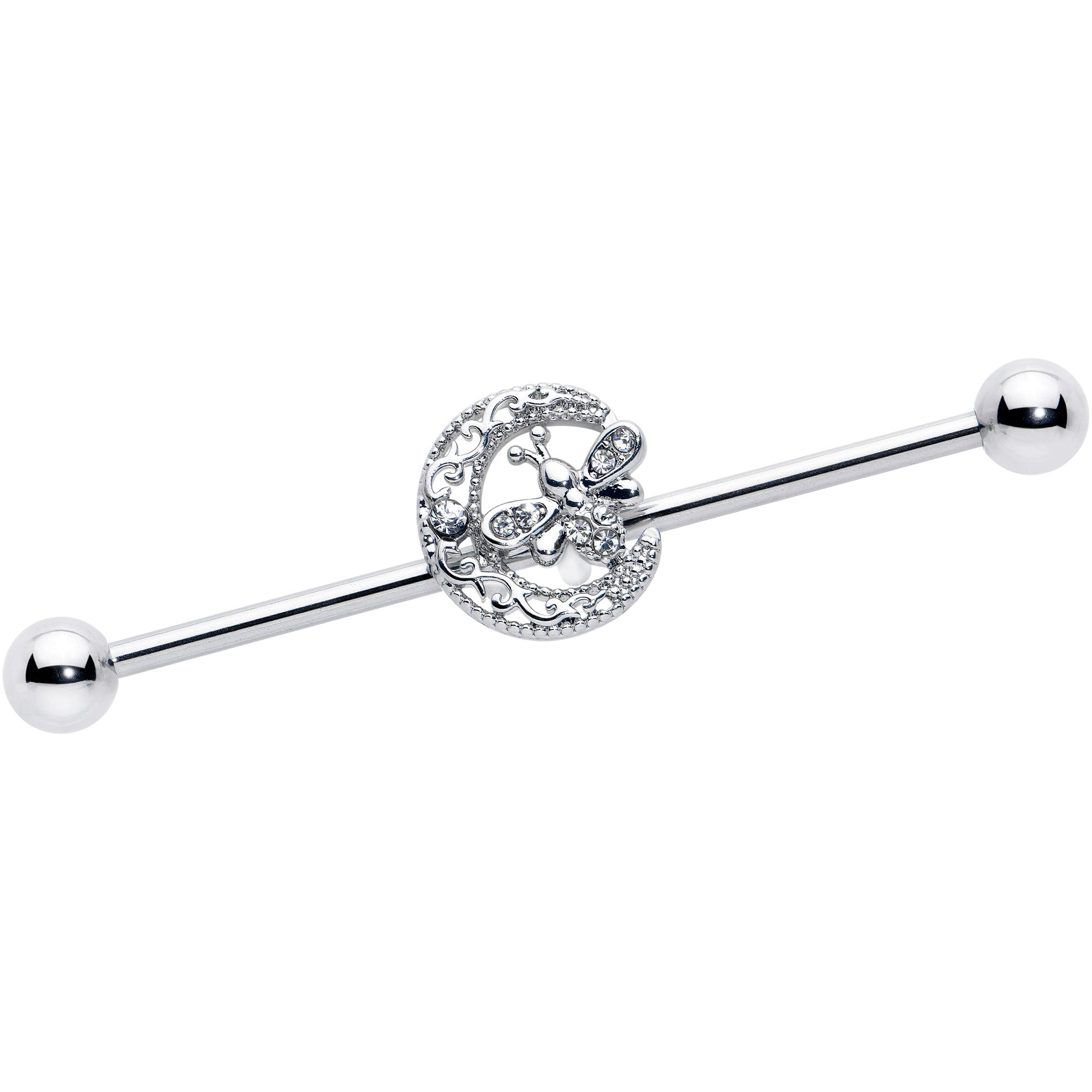 14G Clear Gem Lunar Dragonfly Industrial Barbell 38mm
