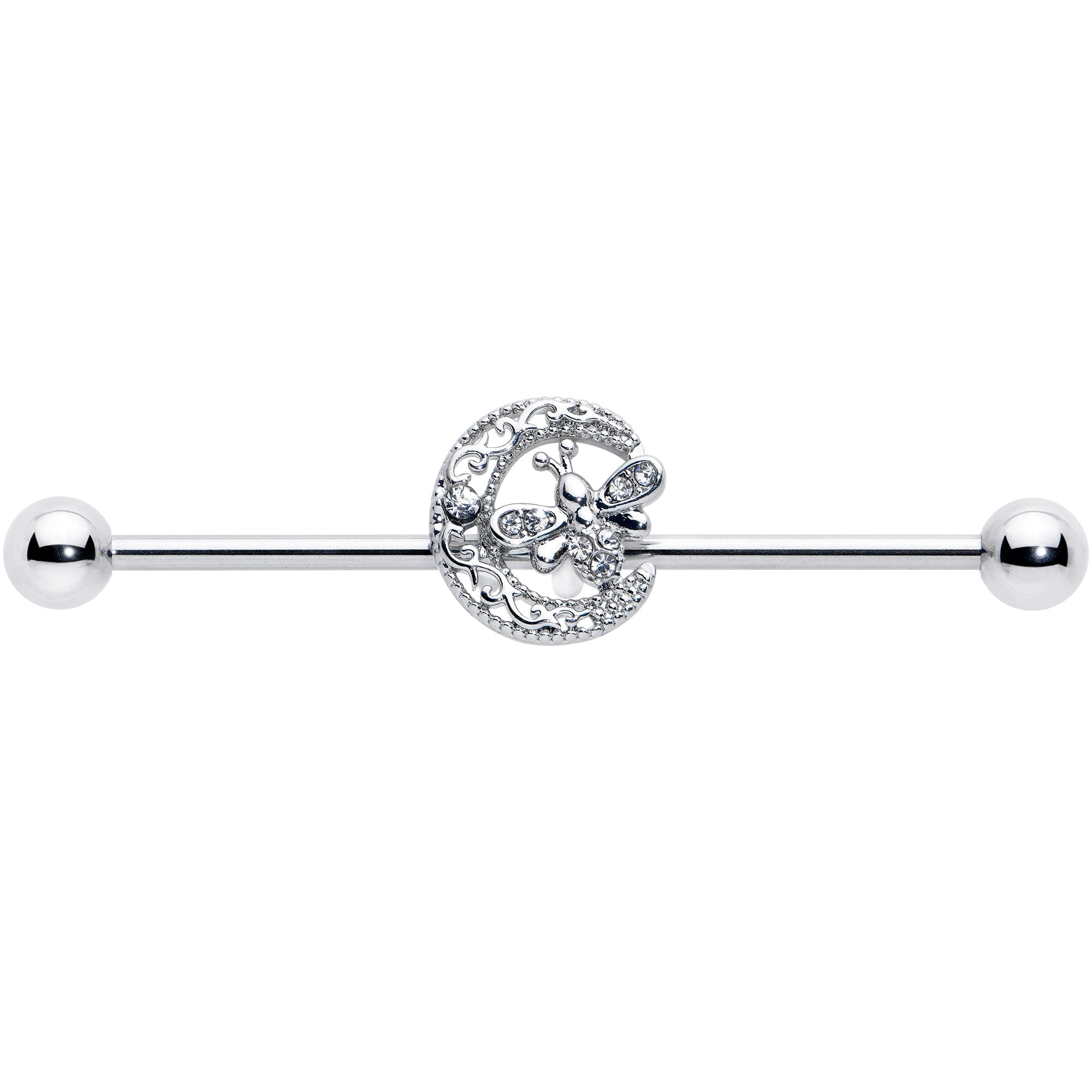 14G Clear Gem Lunar Dragonfly Industrial Barbell 38mm