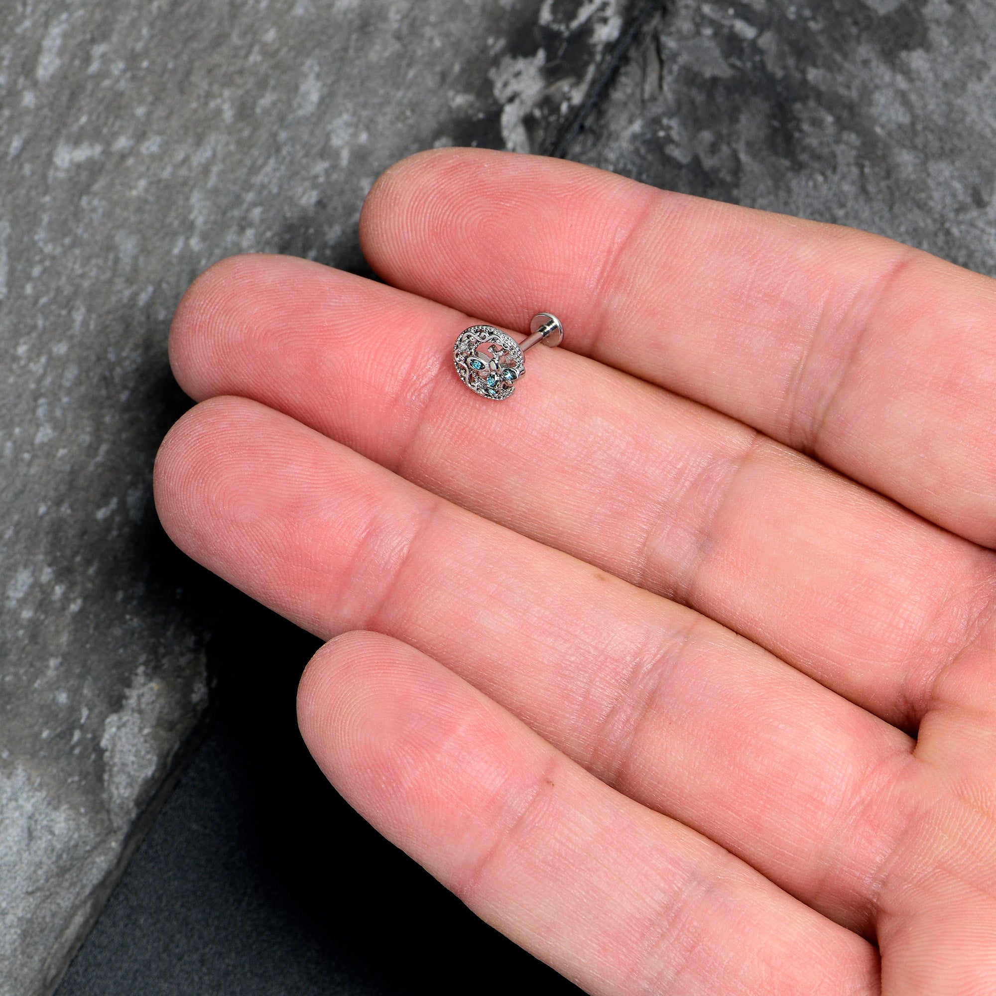 16G 5/16 Blue Gem Lunar Dragonfly Internally Threaded Labret Tragus