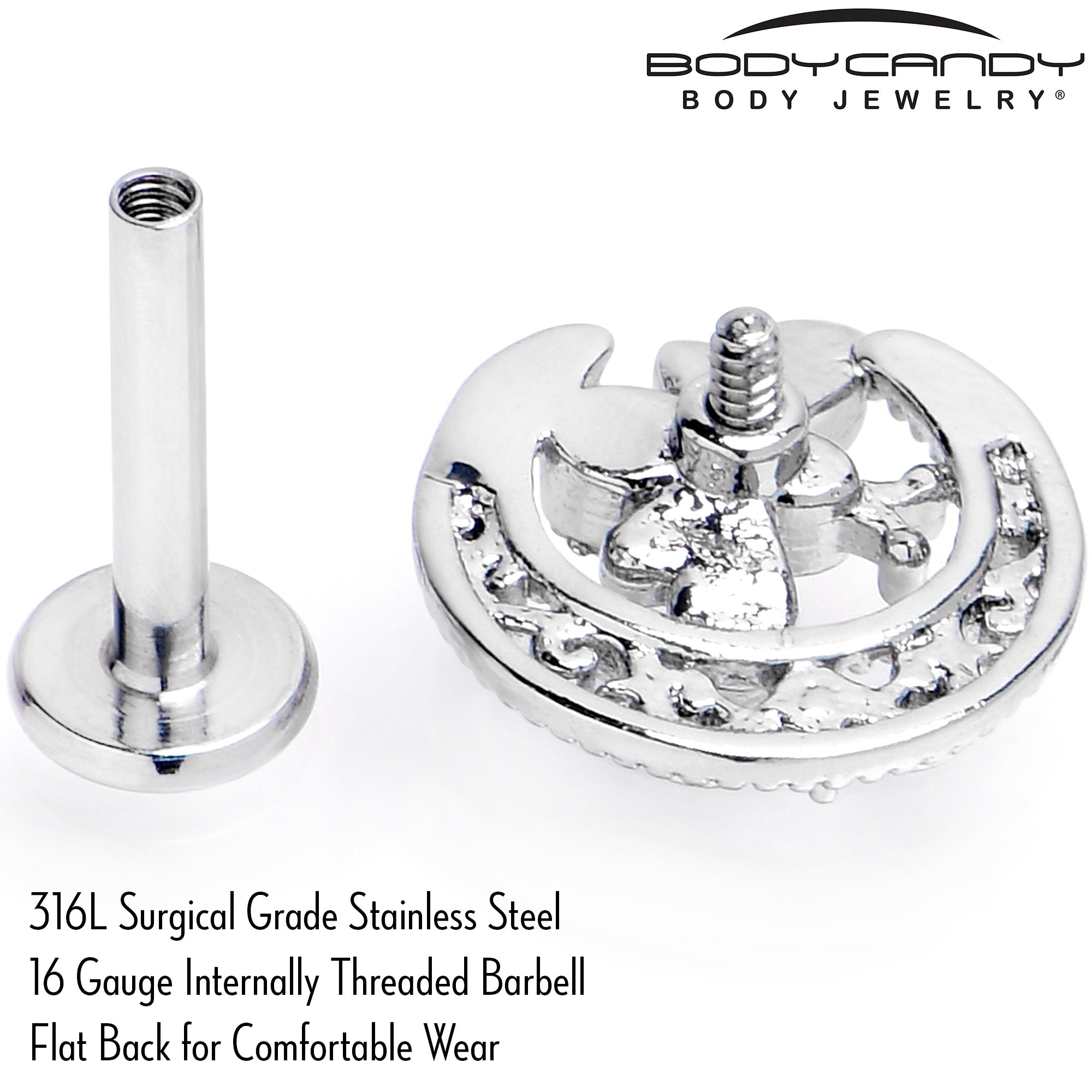 16G 5/16 Blue Gem Lunar Dragonfly Internally Threaded Labret Tragus