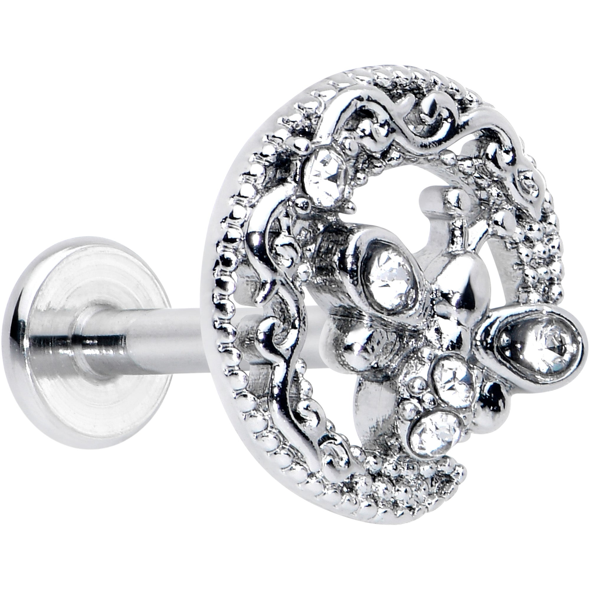 16G 5/16 Clear Gem Lunar Dragonfly Internally Threaded Labret Tragus