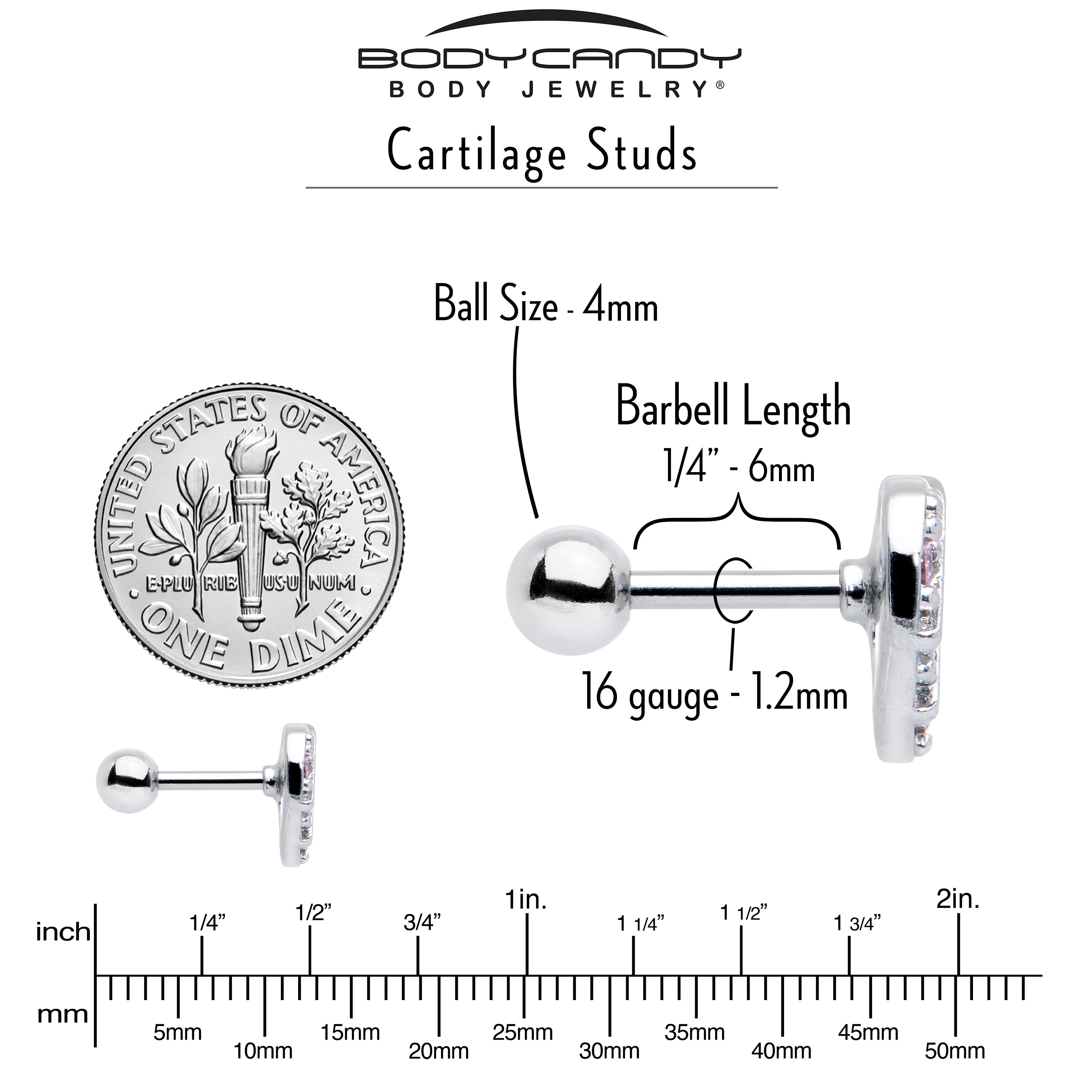 16G 1/4 Pink CZ Gem Lattice Heart Cartilage Tragus Earring