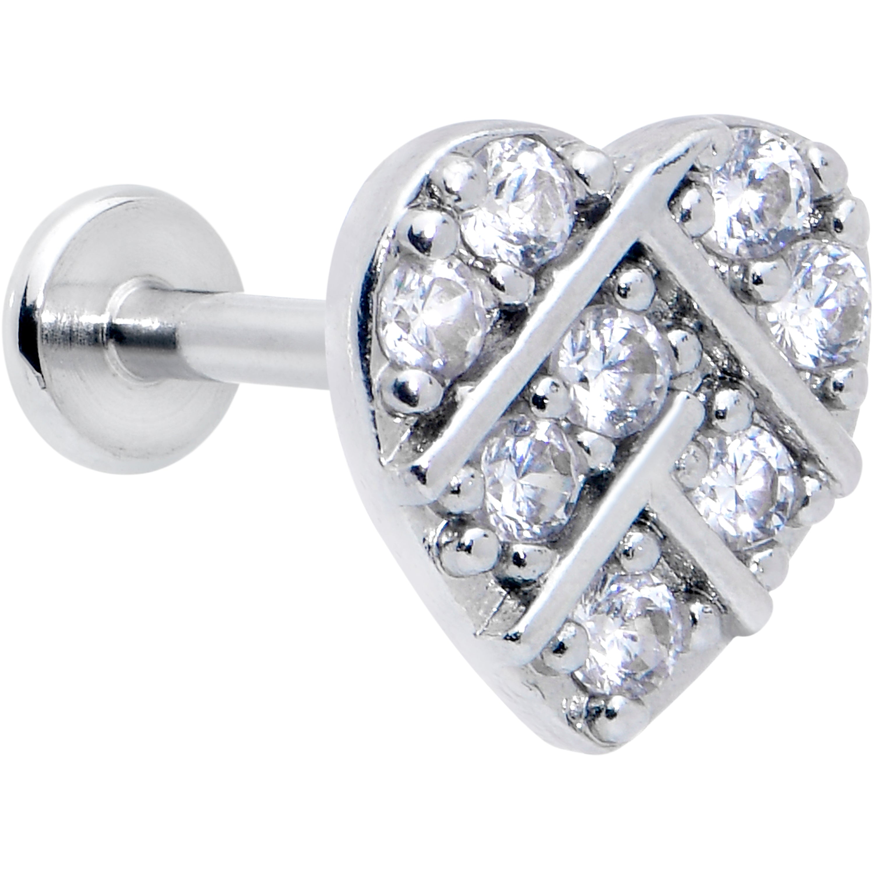 16G 5/16 Clear CZ Gem Lattice Hear Internally Threaded Labret