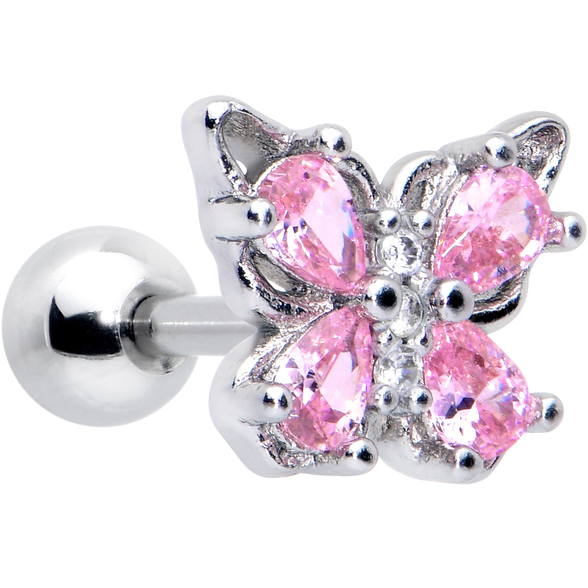 16G 1/4 Pink Gem Butterfly Glory Cartilage Tragus Earring