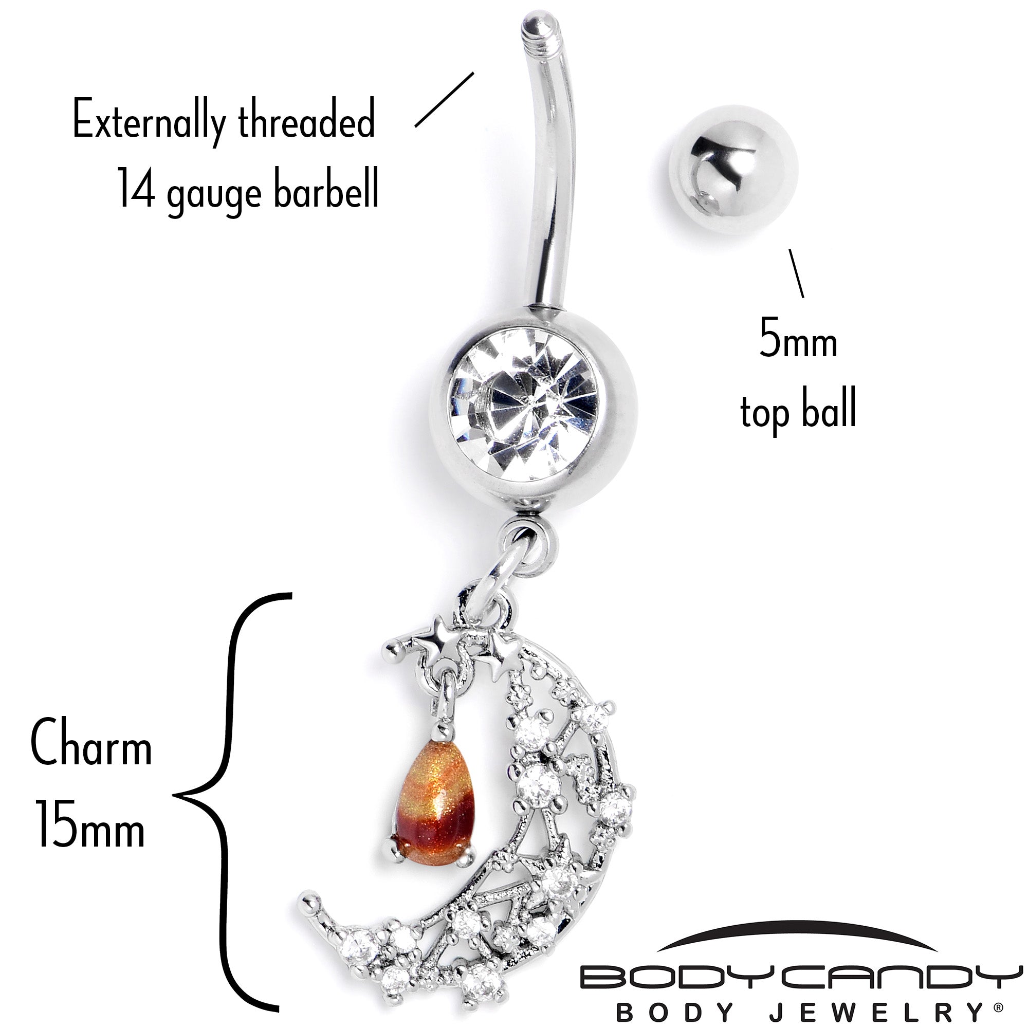 Orange Clear Gem Constellation Moon Dangle Belly Ring