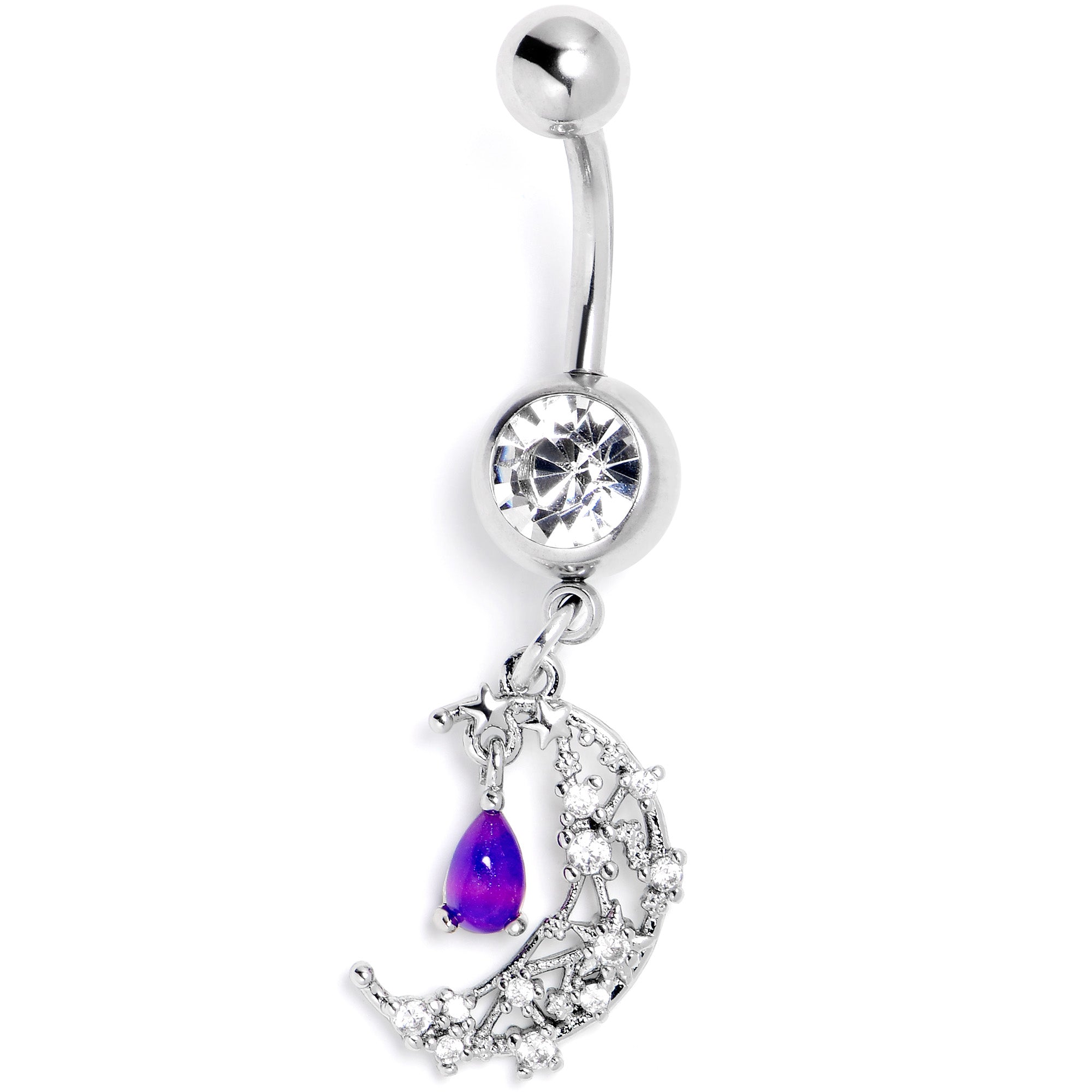 Purple Clear Gem Constellation Moon Dangle Belly Ring