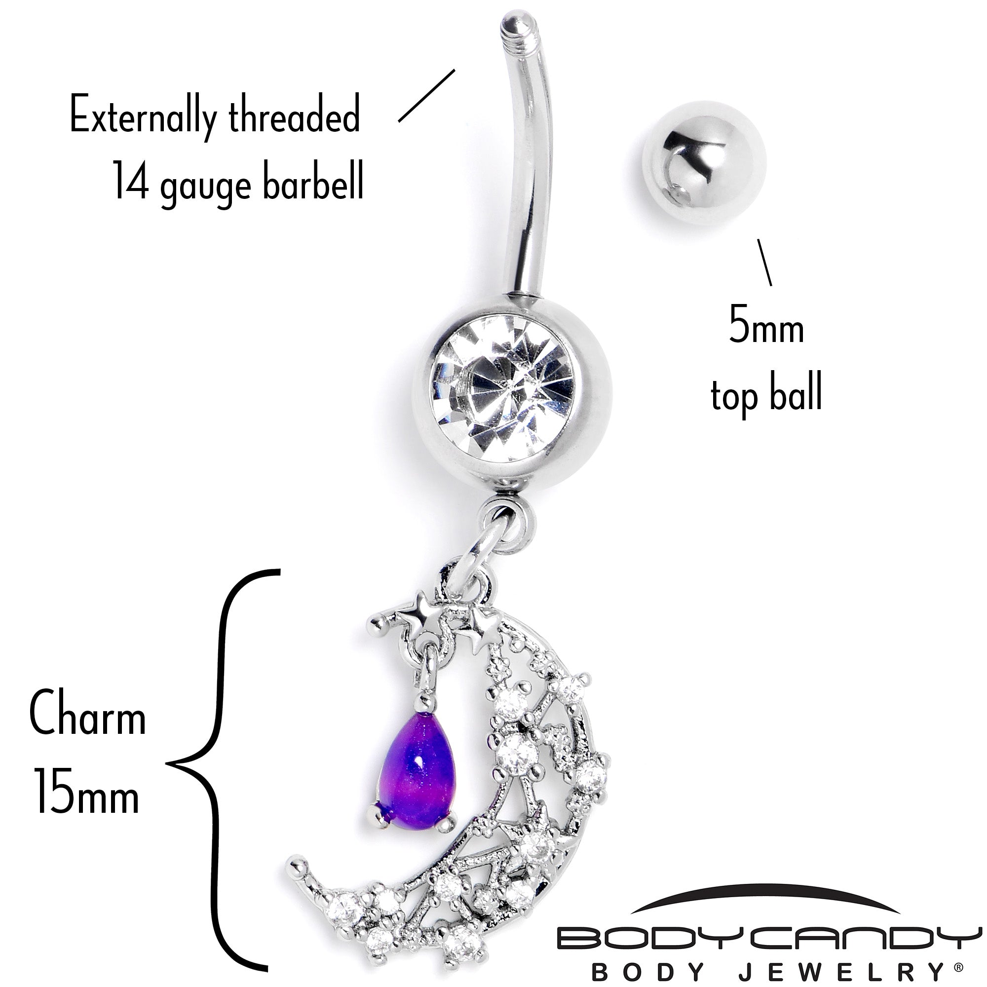 Purple Clear Gem Constellation Moon Dangle Belly Ring