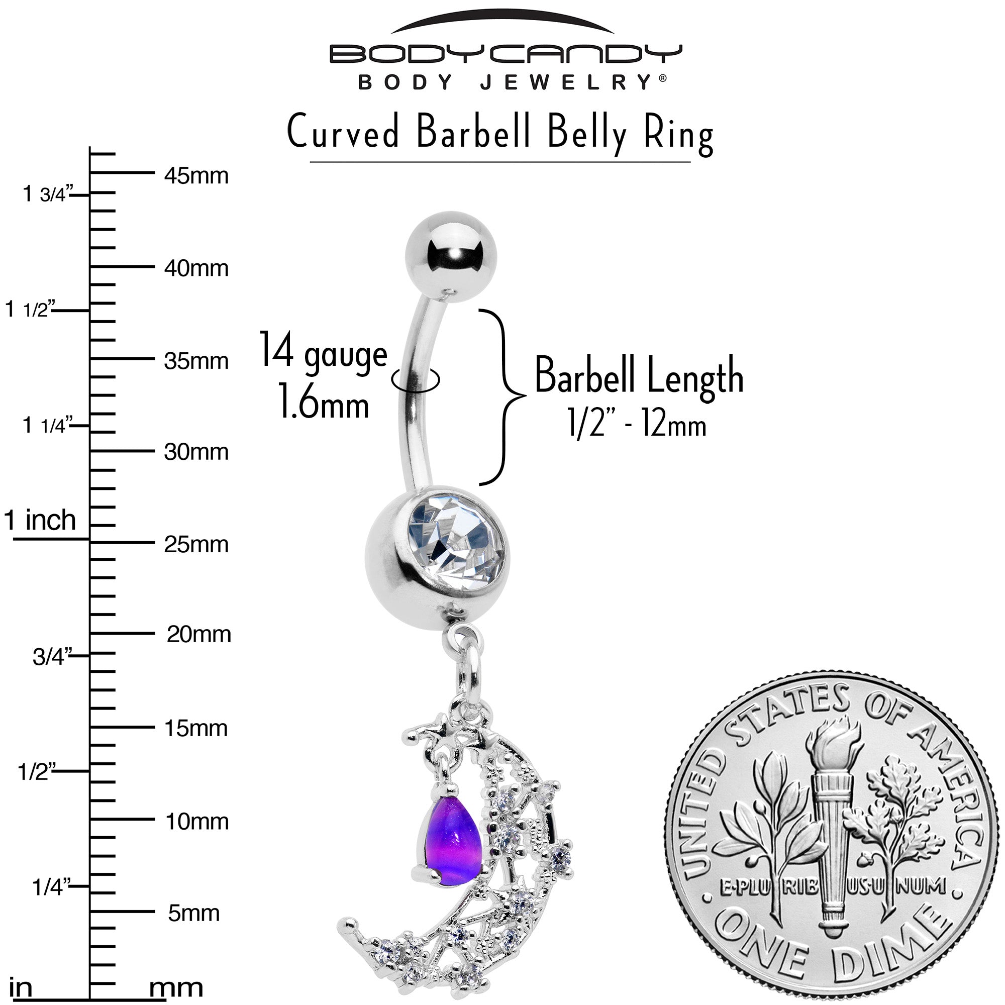 Purple Clear Gem Constellation Moon Dangle Belly Ring