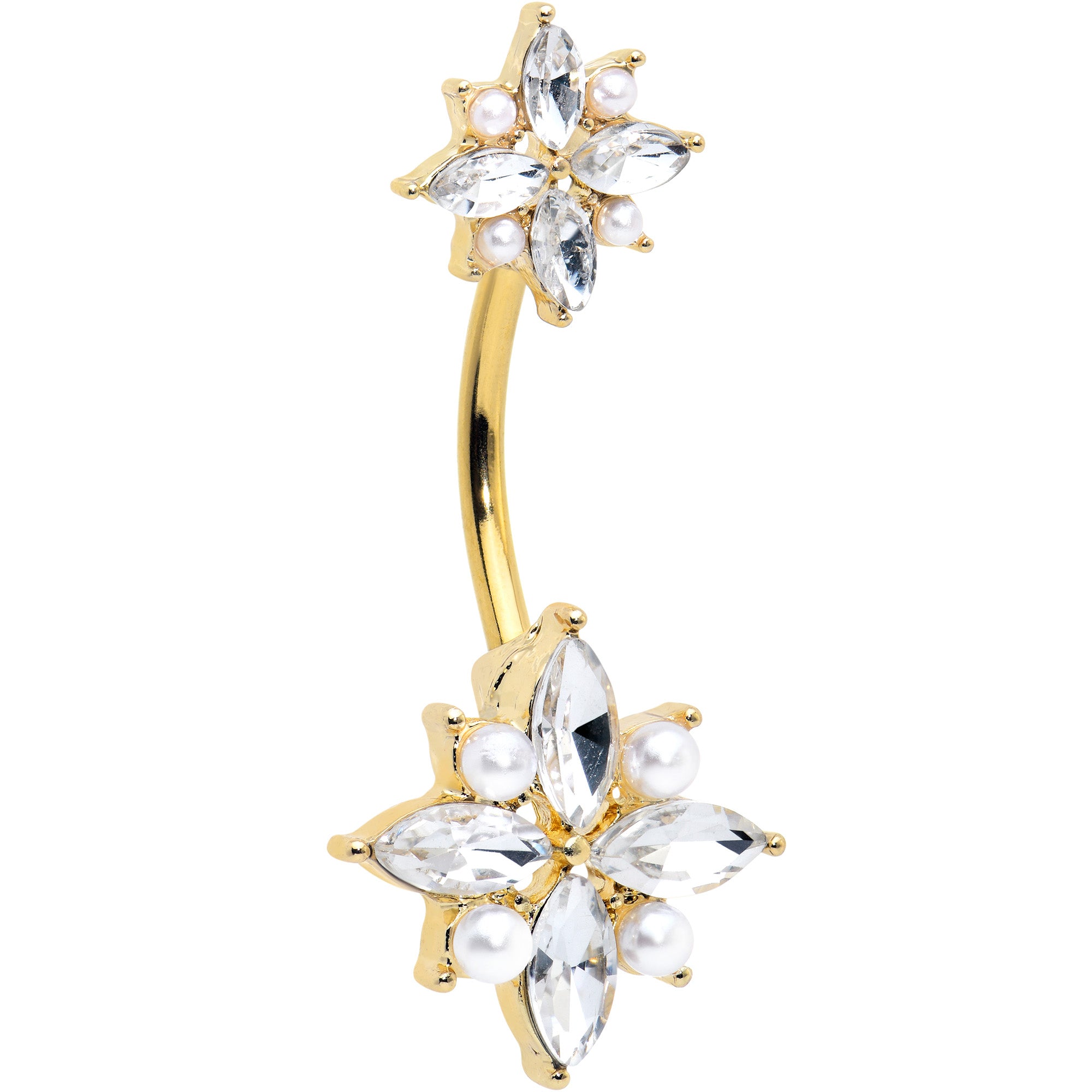 Clear Gem Gold Tone Star Power Double Mount Belly Ring