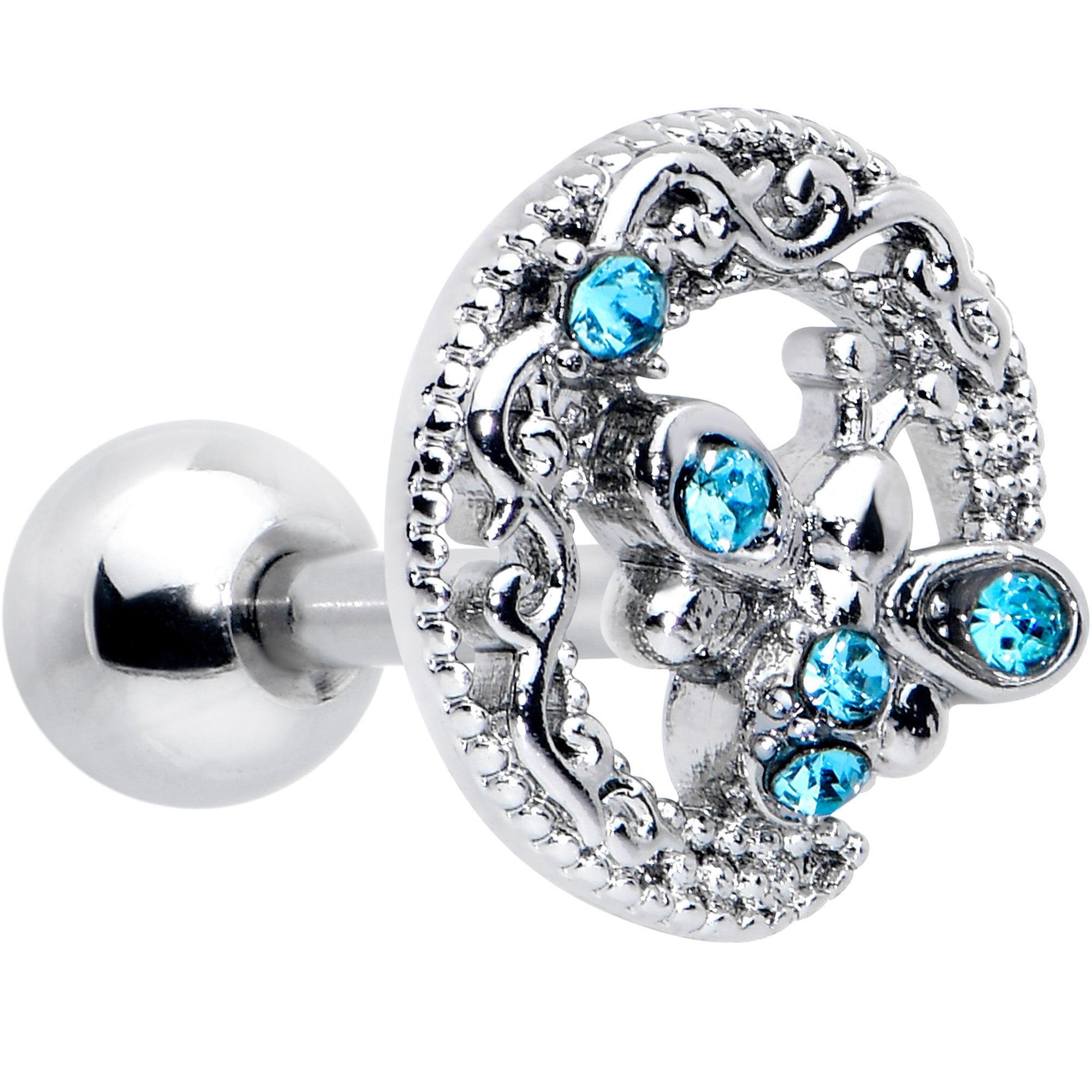 16G 1/4 Blue Gem Lunar Dragonfly Cartilage Tragus Earring