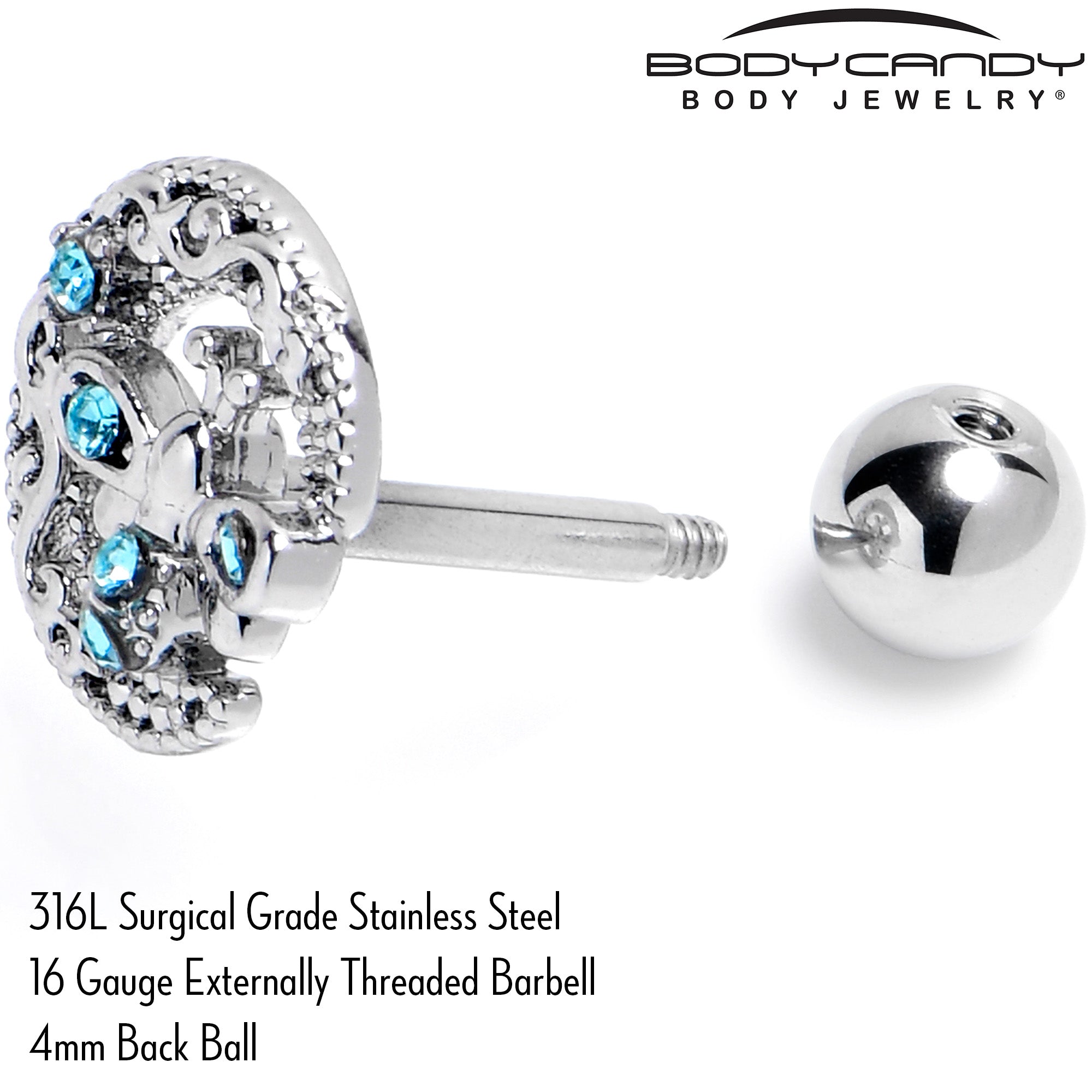 16G 1/4 Blue Gem Lunar Dragonfly Cartilage Tragus Earring