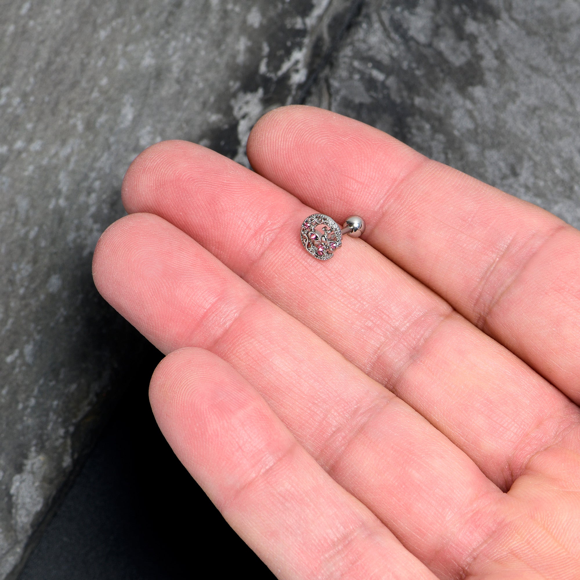 16G 1/4 Pink Gem Lunar Dragonfly Cartilage Tragus Earring