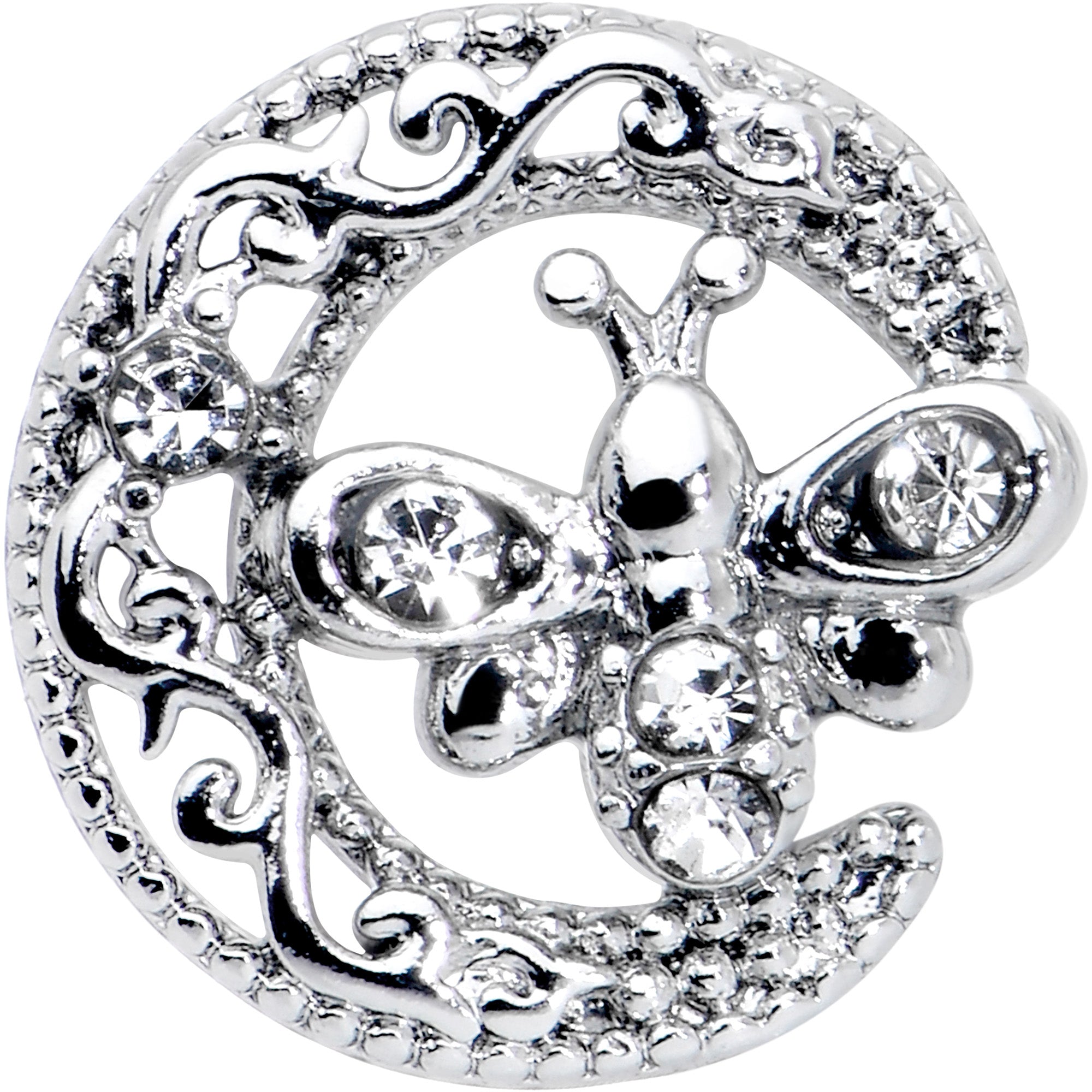 20G 7mm Clear Gem Lunar Dragonfly L Shape Nose Ring