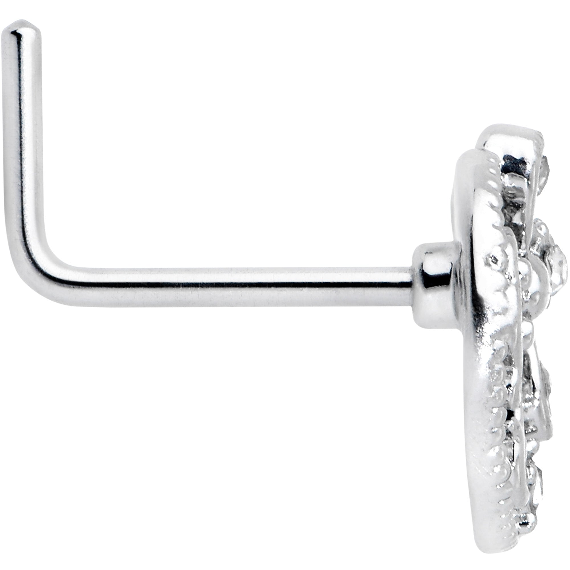 20G 7mm Clear Gem Lunar Dragonfly L Shape Nose Ring