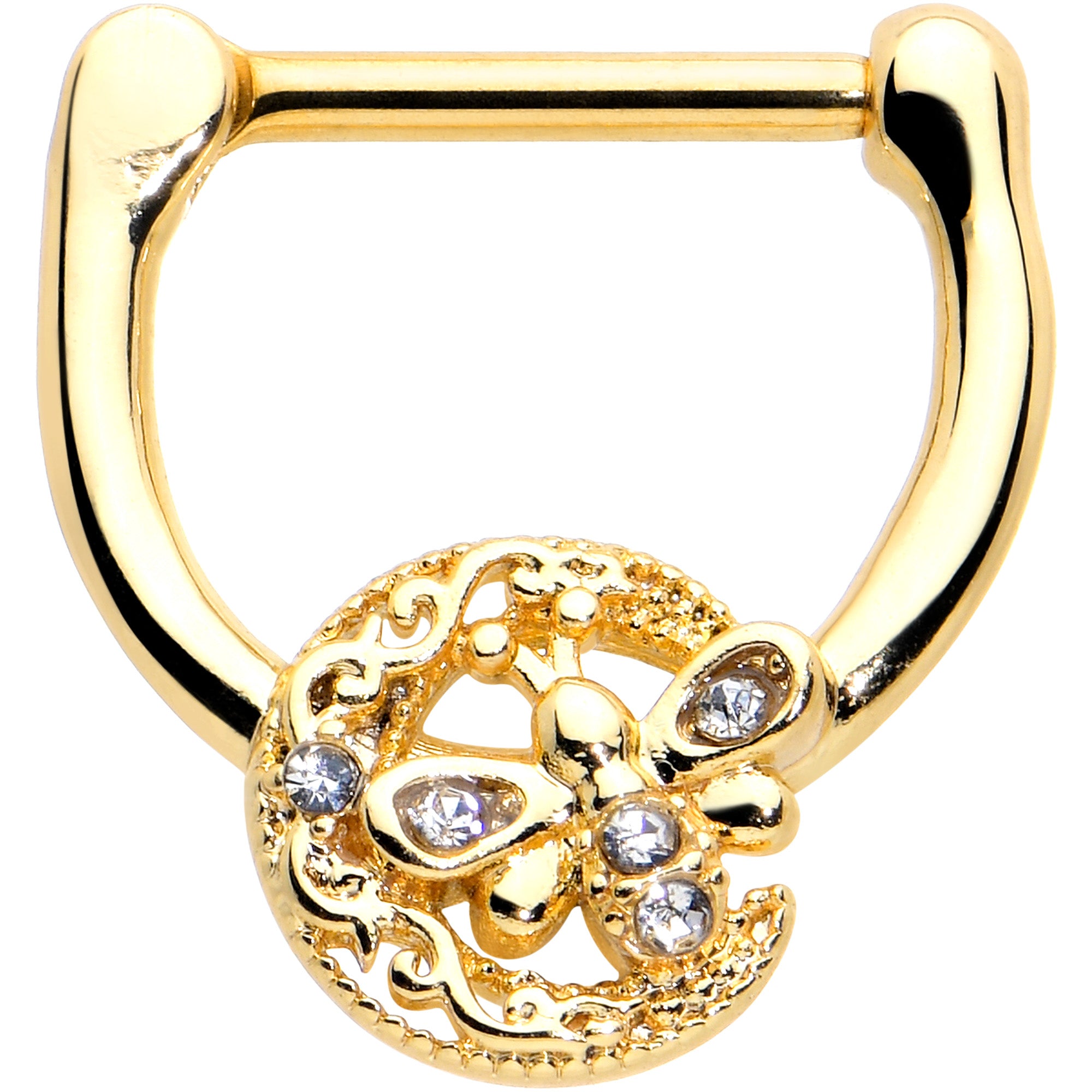 16G 5/16 Clear Gem Gold Tone Lunar Dragonfly Cartilage Clicker