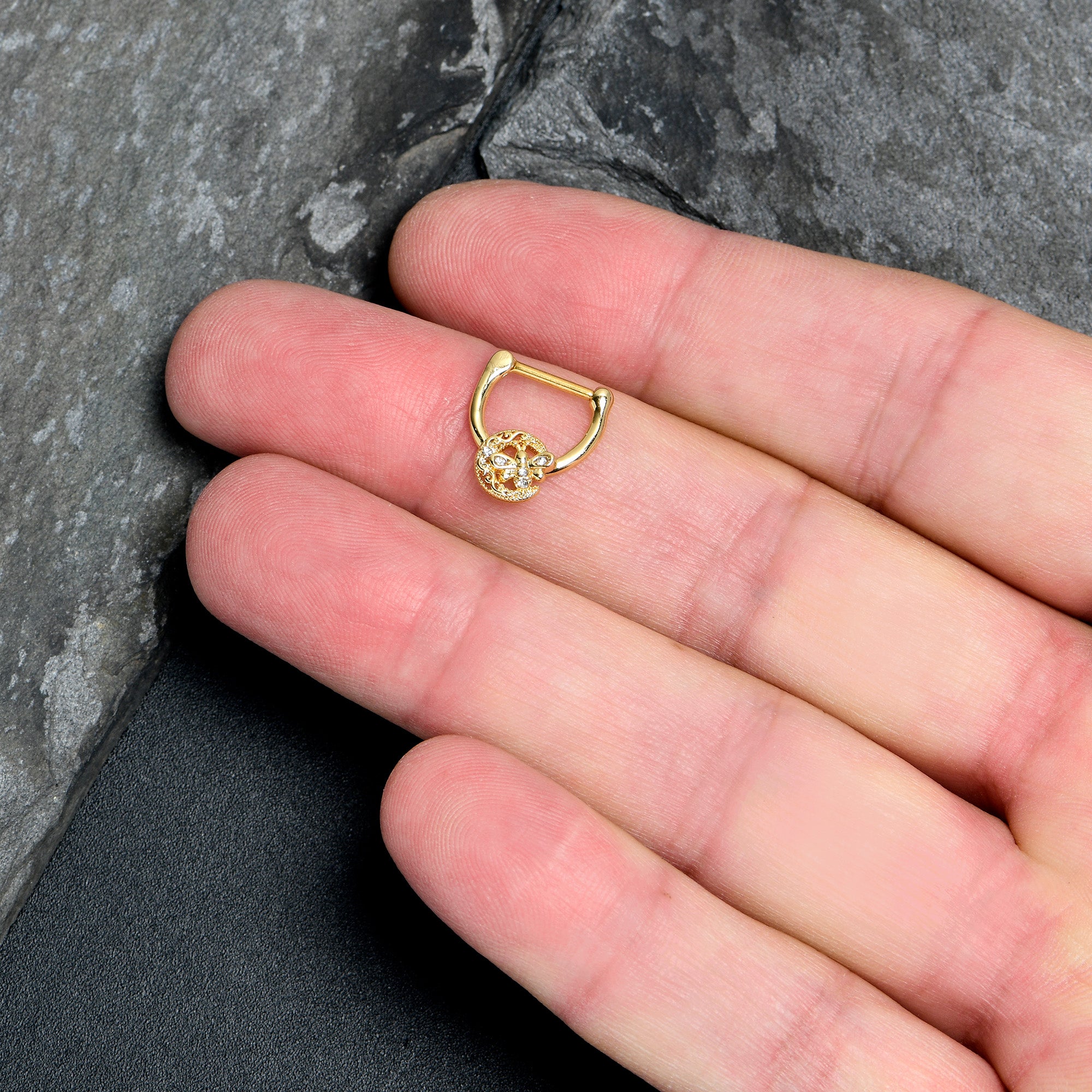 16G 5/16 Clear Gem Gold Tone Lunar Dragonfly Cartilage Clicker