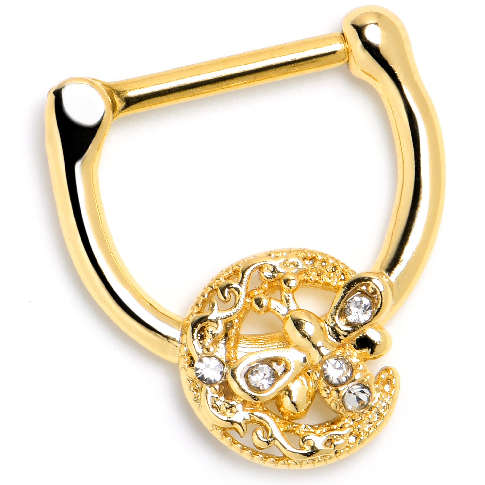 16G 5/16 Clear Gem Gold Tone Lunar Dragonfly Cartilage Clicker