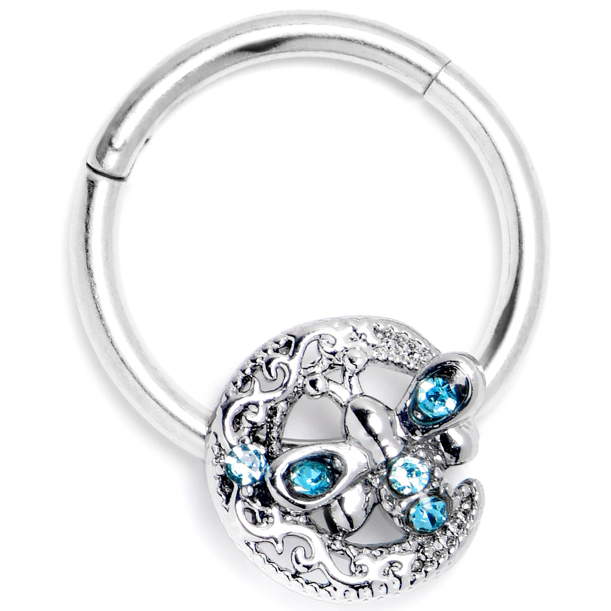 16G 3/8 Blue Gem Lunar Dragonfly Hinged Segment Ring