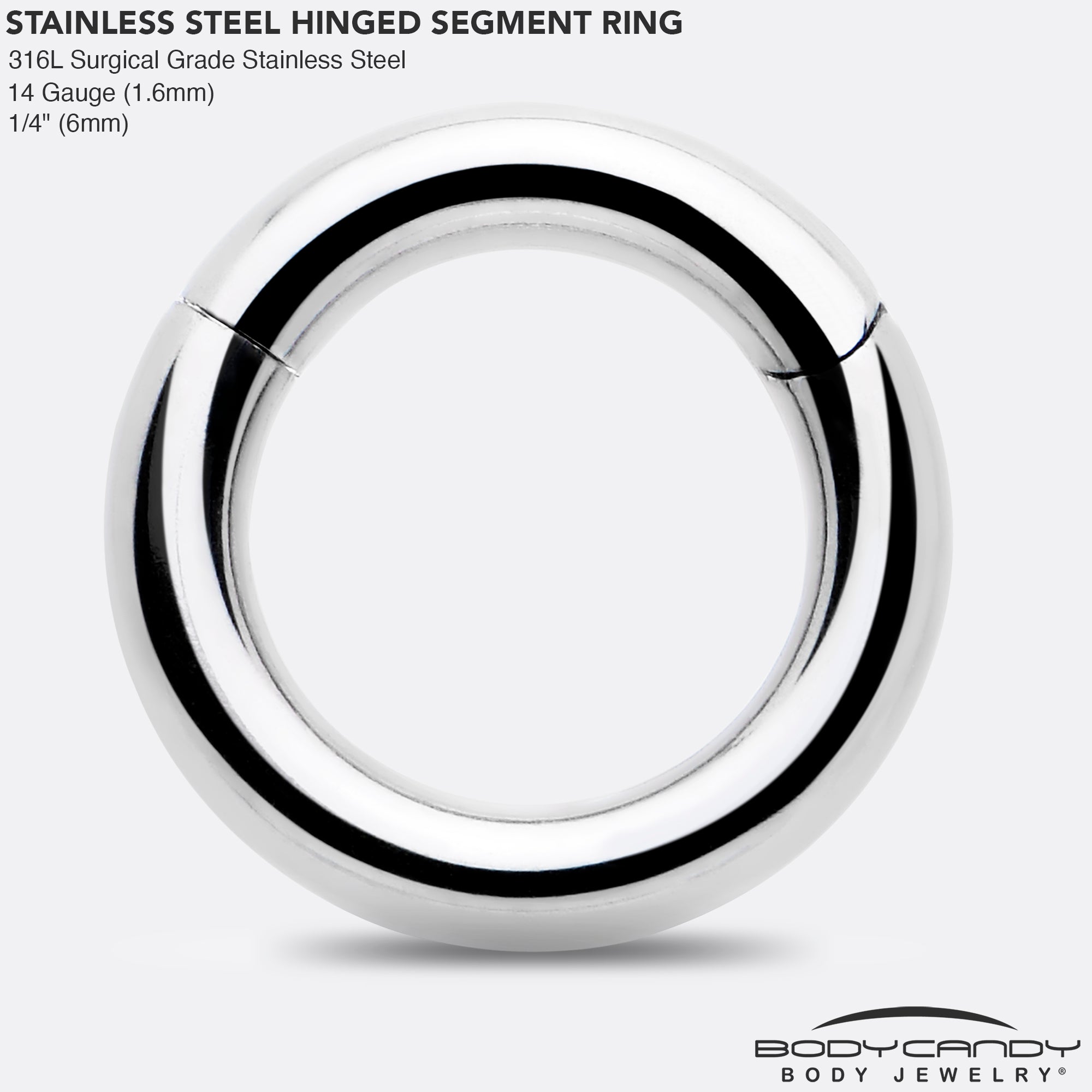 14G 1/4 316L Surgical Steel Precision Hinged Segment Hoop