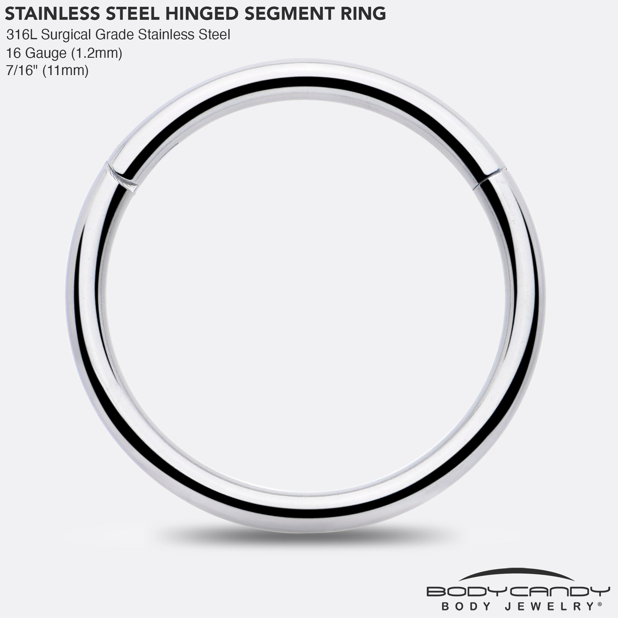 16G 7/16 316L Surgical Steel Precision Hinged Segment Hoop